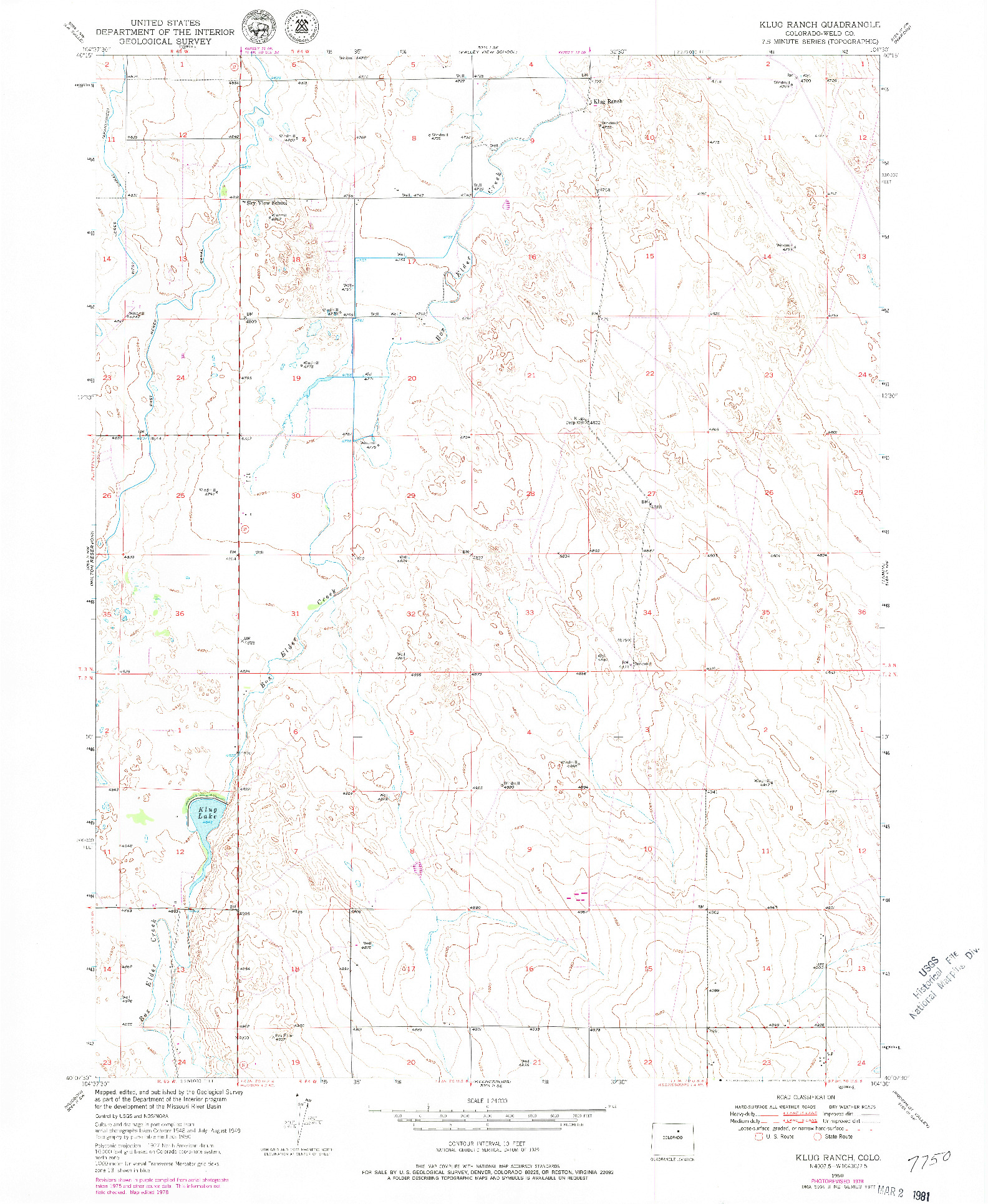 USGS 1:24000-SCALE QUADRANGLE FOR KLUG RANCH, CO 1950