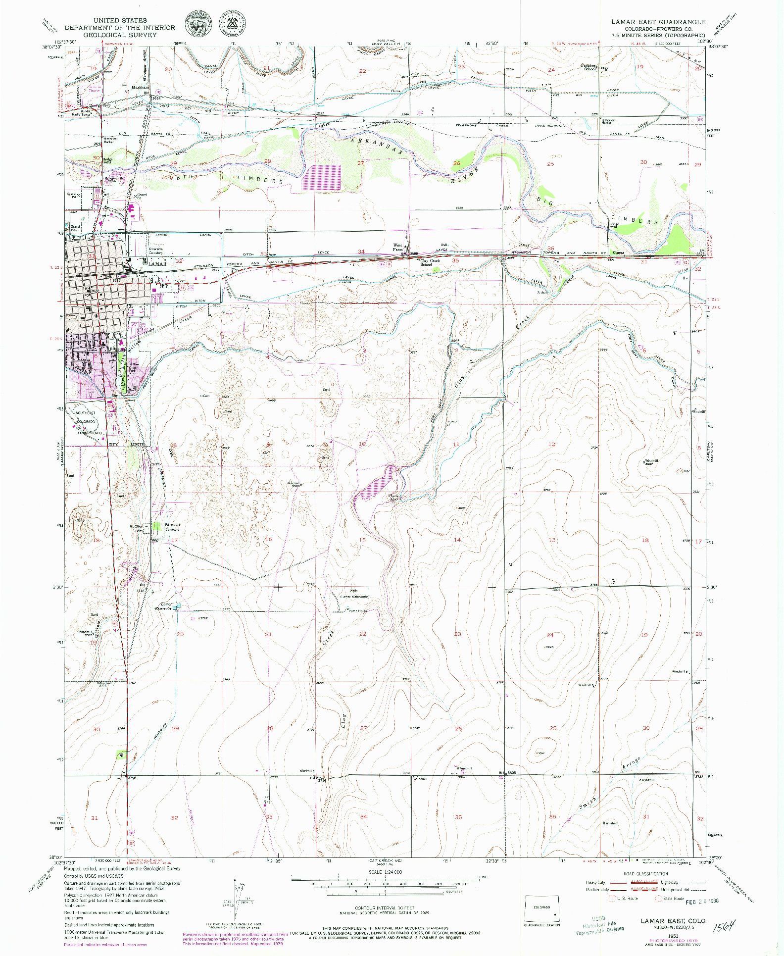 USGS 1:24000-SCALE QUADRANGLE FOR LAMAR EAST, CO 1953