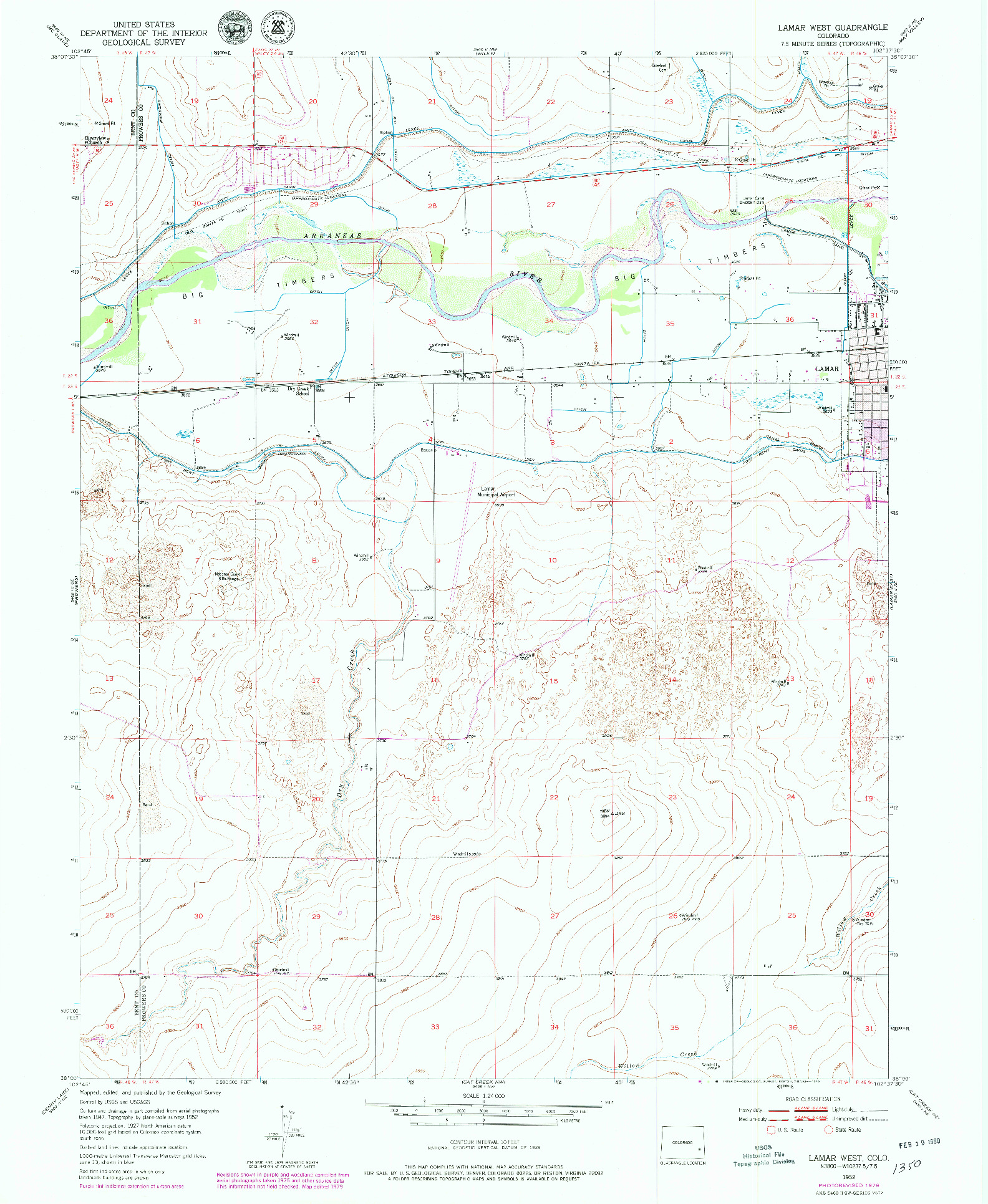 USGS 1:24000-SCALE QUADRANGLE FOR LAMAR WEST, CO 1952