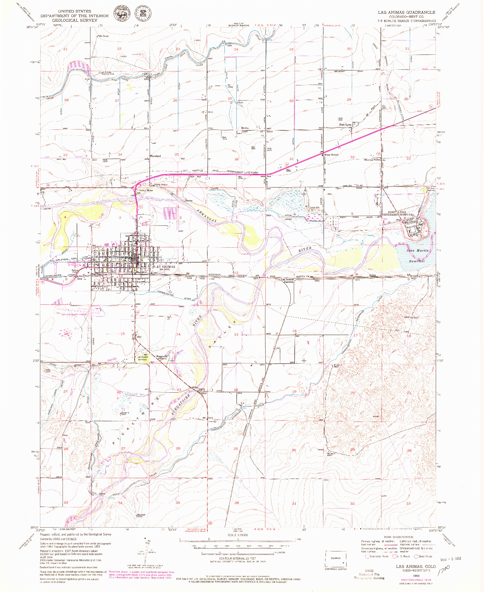 USGS 1:24000-SCALE QUADRANGLE FOR LAS ANIMAS, CO 1953