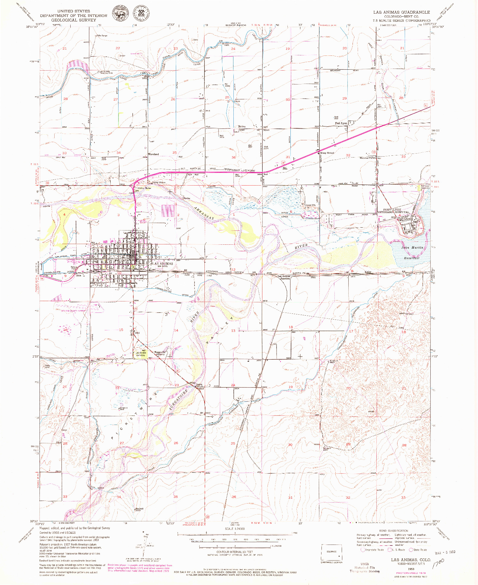 USGS 1:24000-SCALE QUADRANGLE FOR LAS ANIMAS, CO 1953