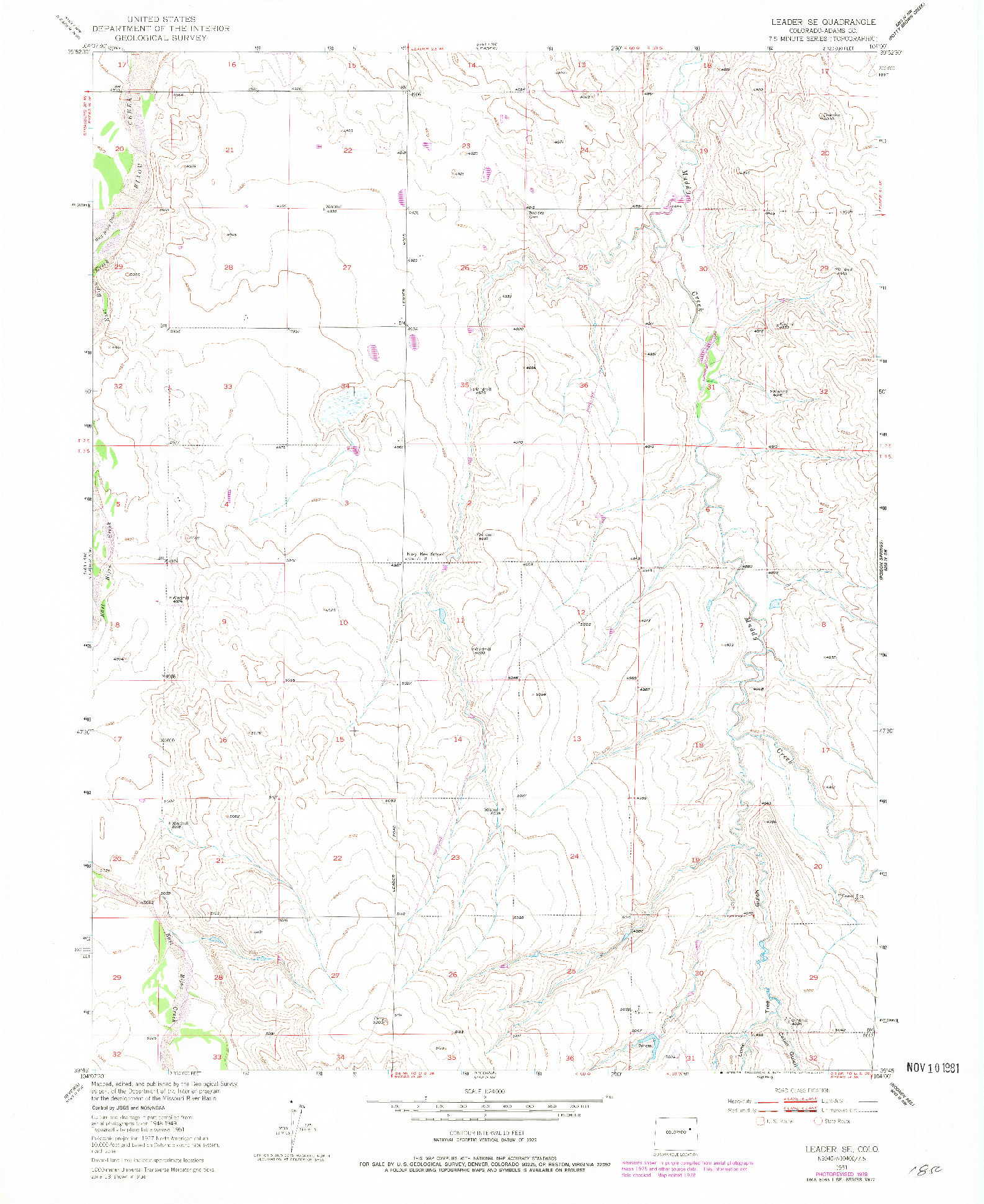 USGS 1:24000-SCALE QUADRANGLE FOR LEADER SE, CO 1951