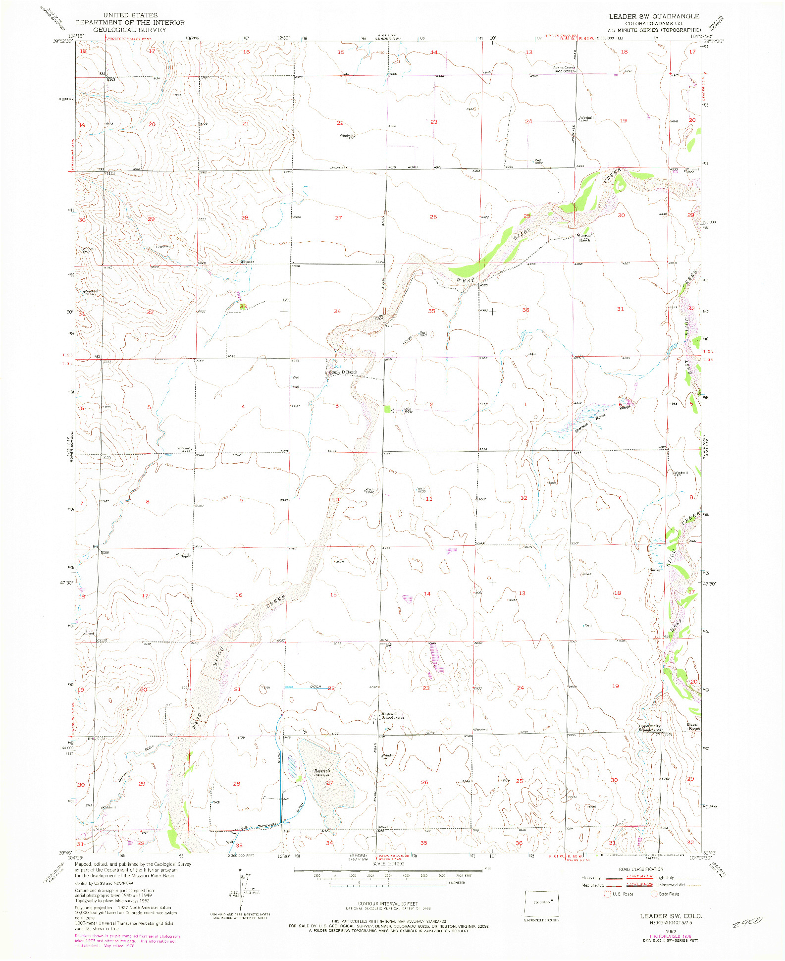 USGS 1:24000-SCALE QUADRANGLE FOR LEADER SW, CO 1952