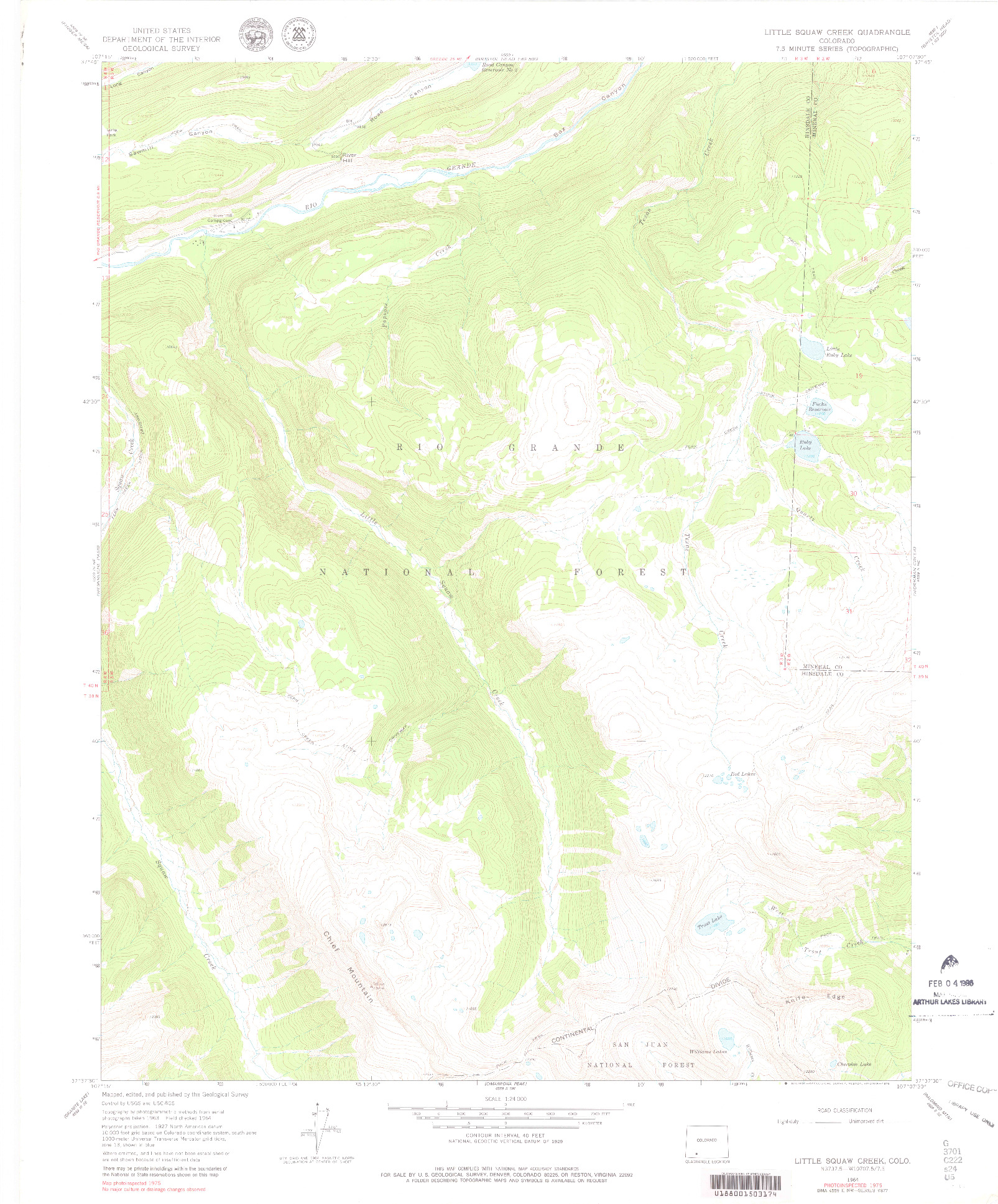 USGS 1:24000-SCALE QUADRANGLE FOR LITTLE SQUAW CREEK, CO 1964