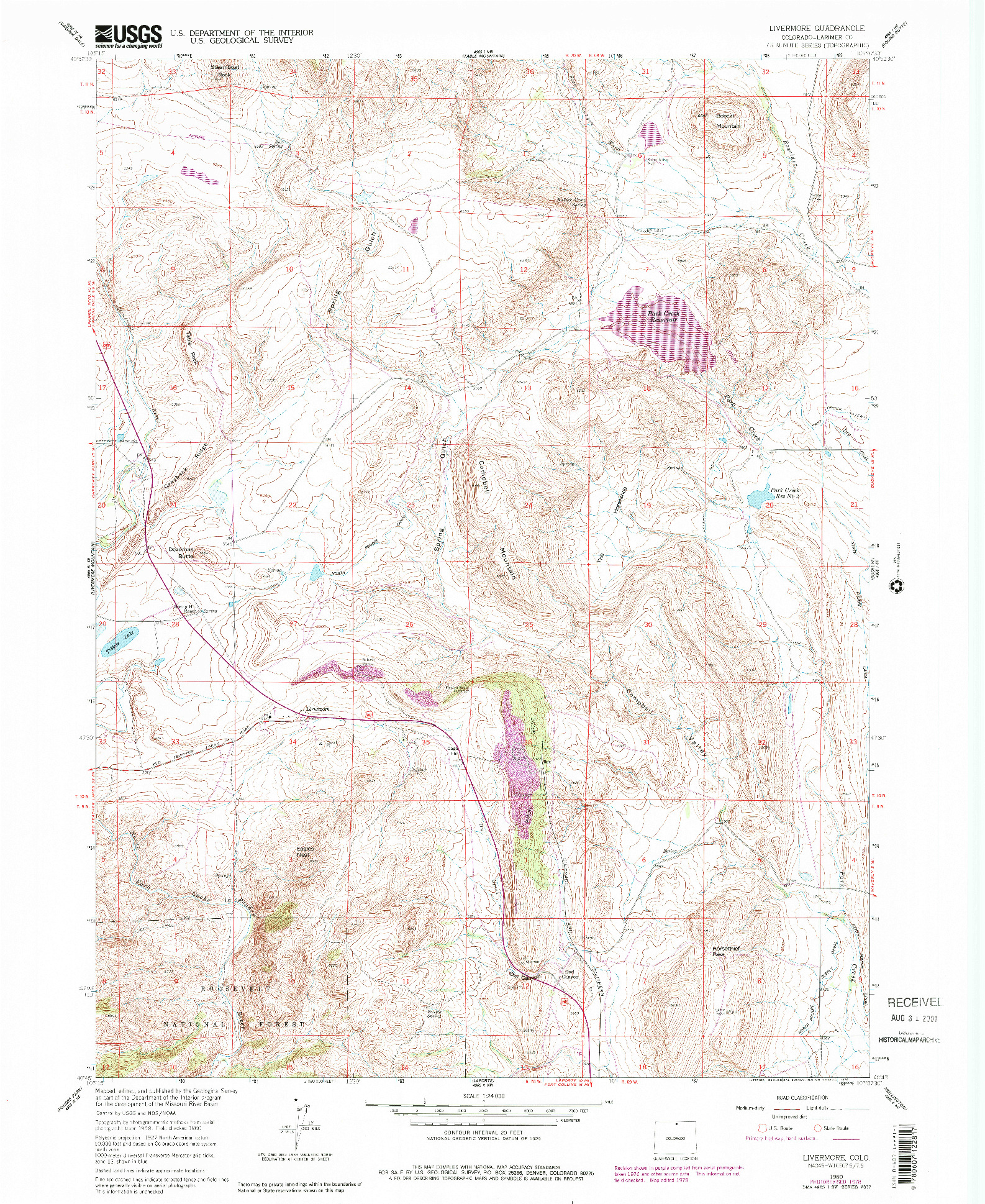 USGS 1:24000-SCALE QUADRANGLE FOR LIVERMORE, CO 1960