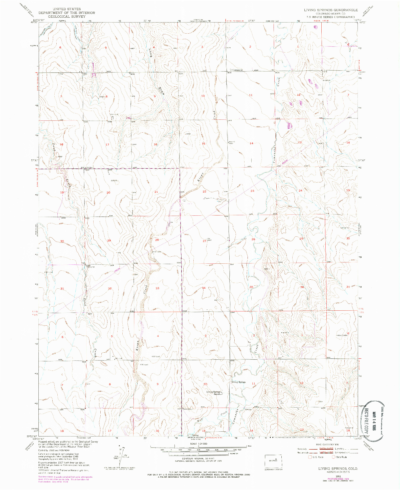 USGS 1:24000-SCALE QUADRANGLE FOR LIVING SPRINGS, CO 1951