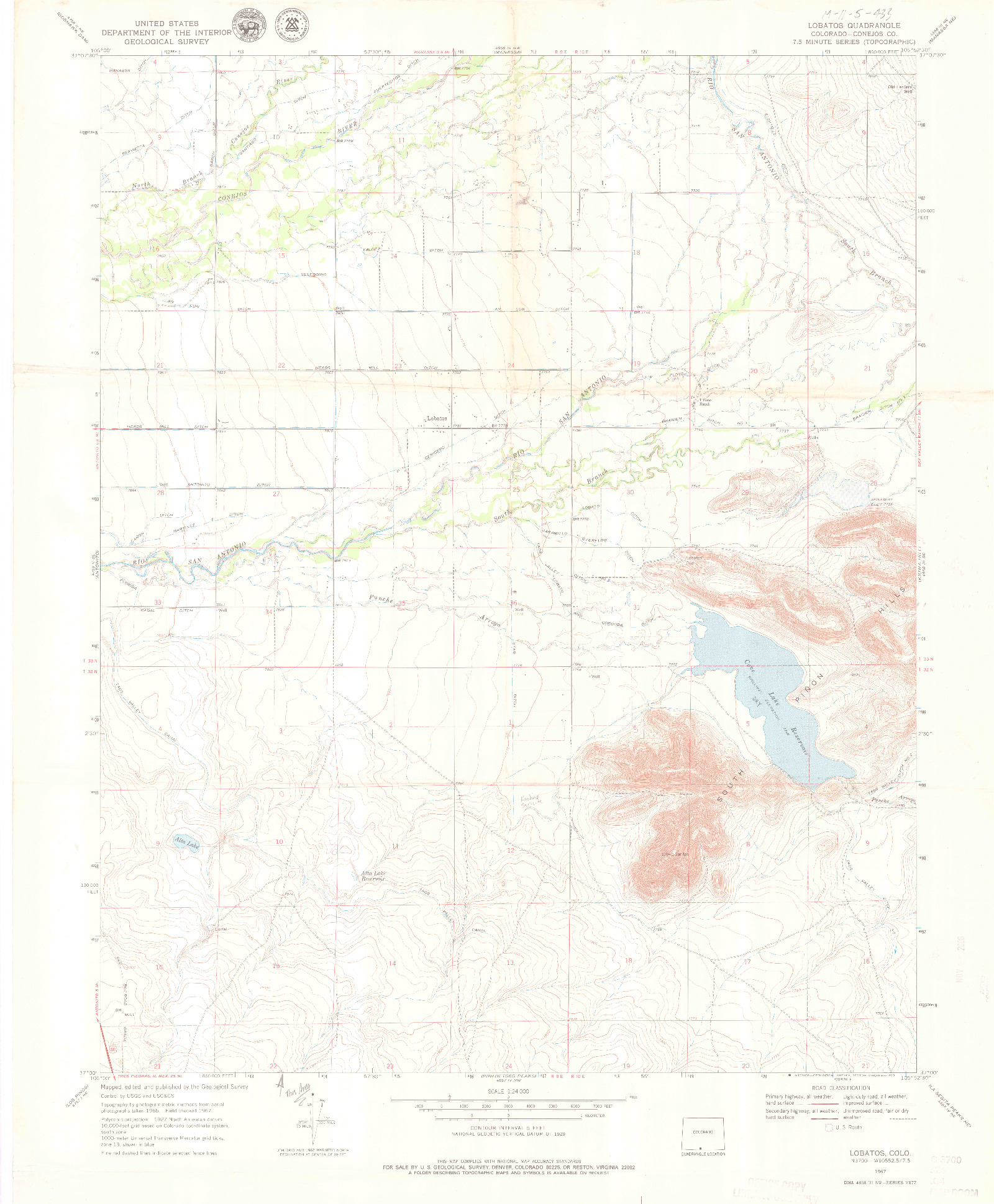 USGS 1:24000-SCALE QUADRANGLE FOR LOBATOS, CO 1967