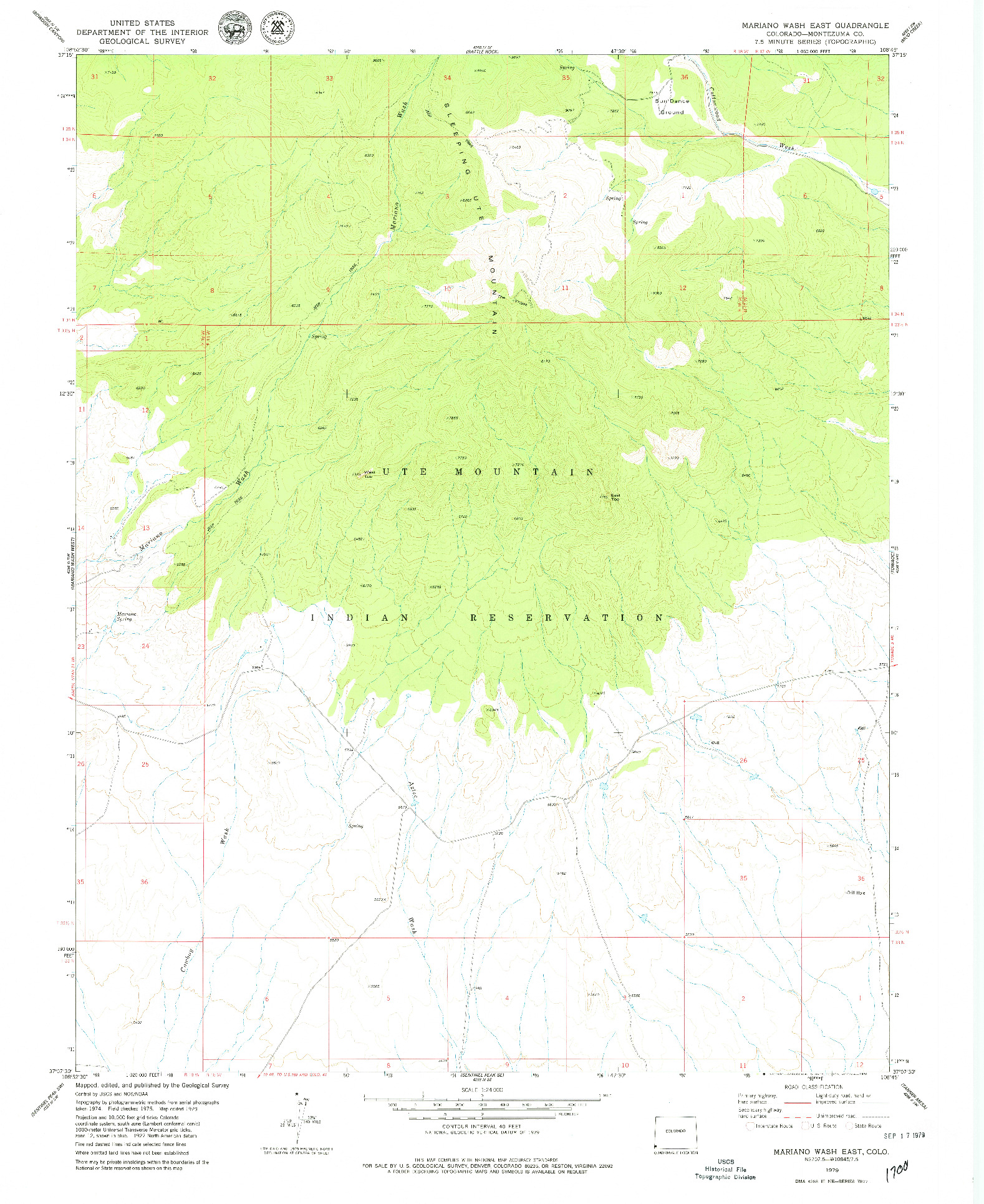 USGS 1:24000-SCALE QUADRANGLE FOR MARIANO WASH EAST, CO 1979