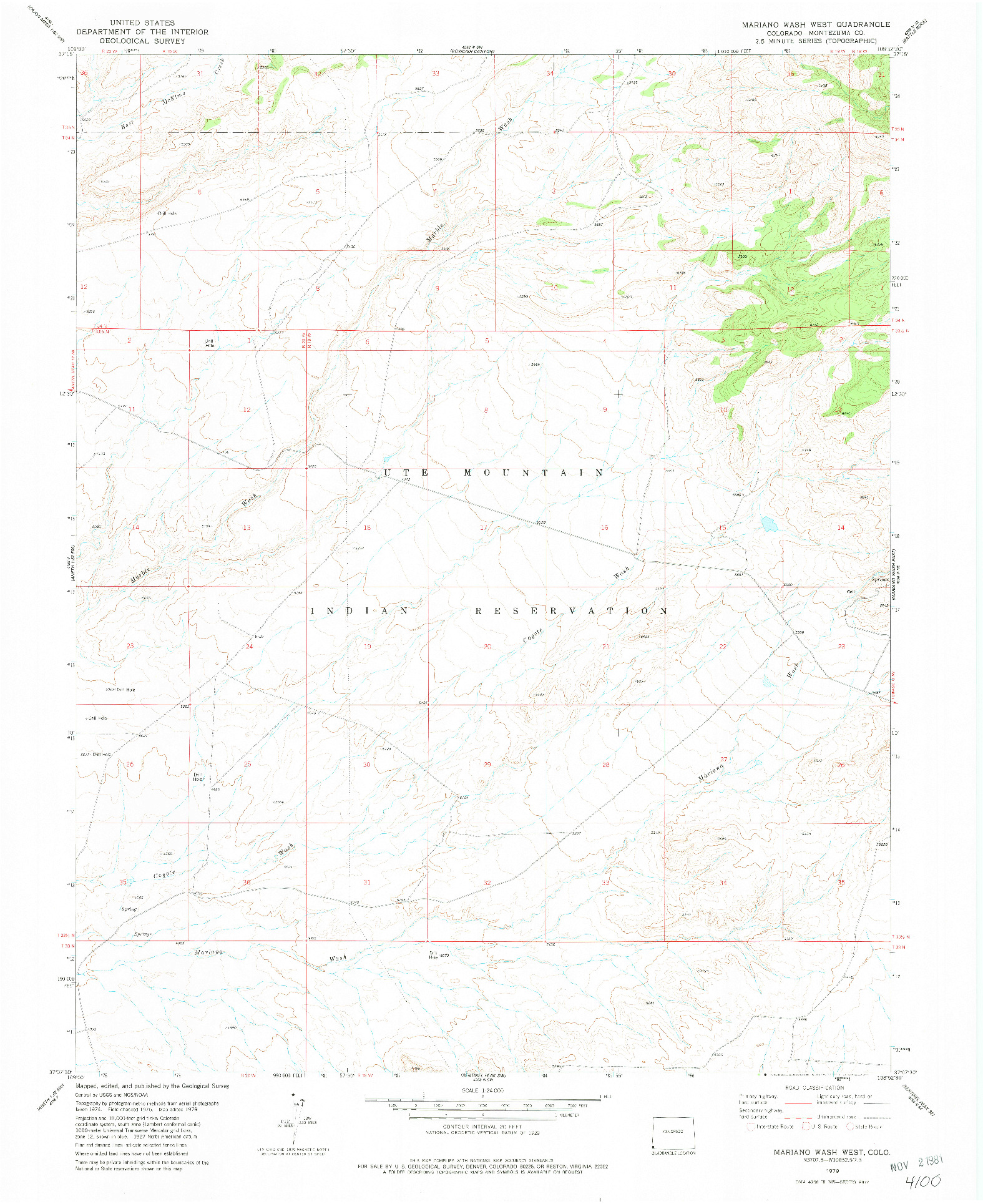 USGS 1:24000-SCALE QUADRANGLE FOR MARIANO WASH WEST, CO 1979