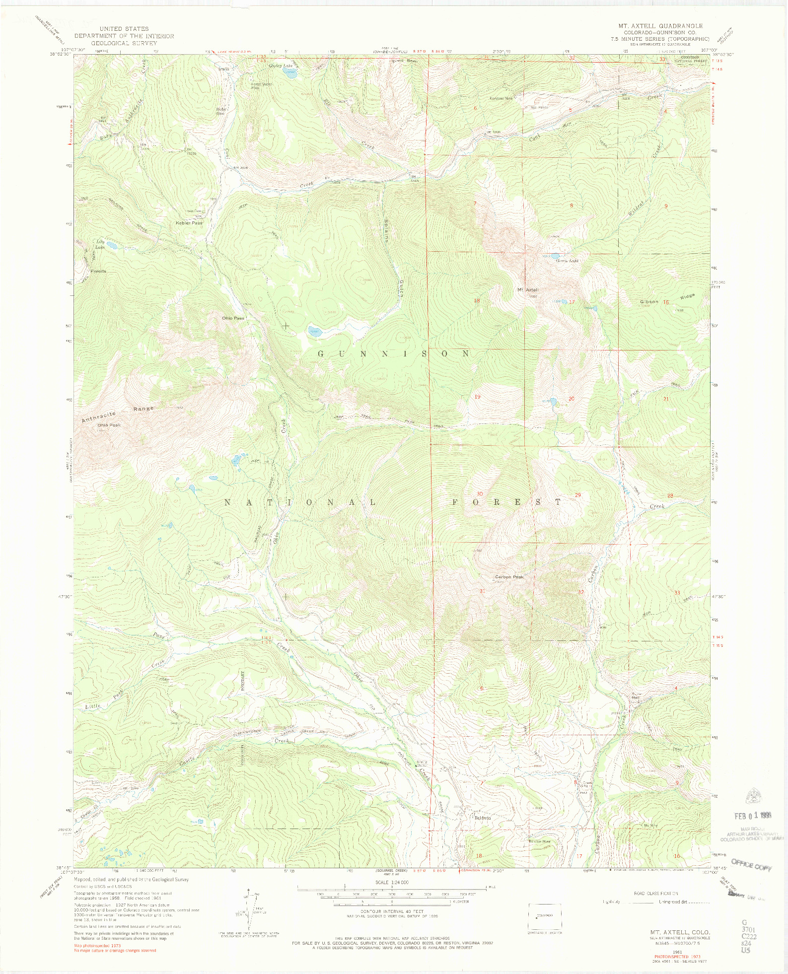 USGS 1:24000-SCALE QUADRANGLE FOR MOUNT AXTELL, CO 1961