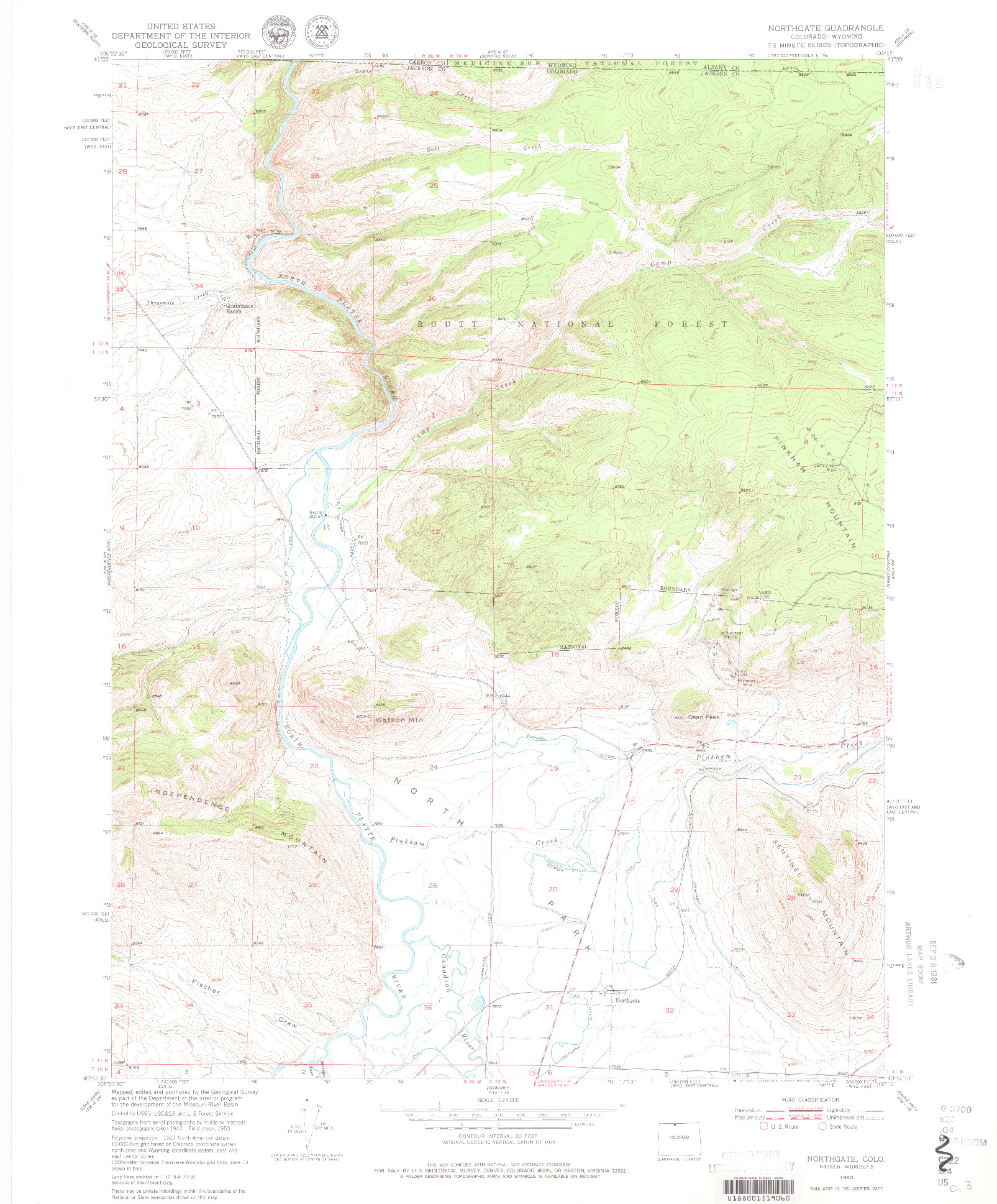 USGS 1:24000-SCALE QUADRANGLE FOR NORTHGATE, CO 1950