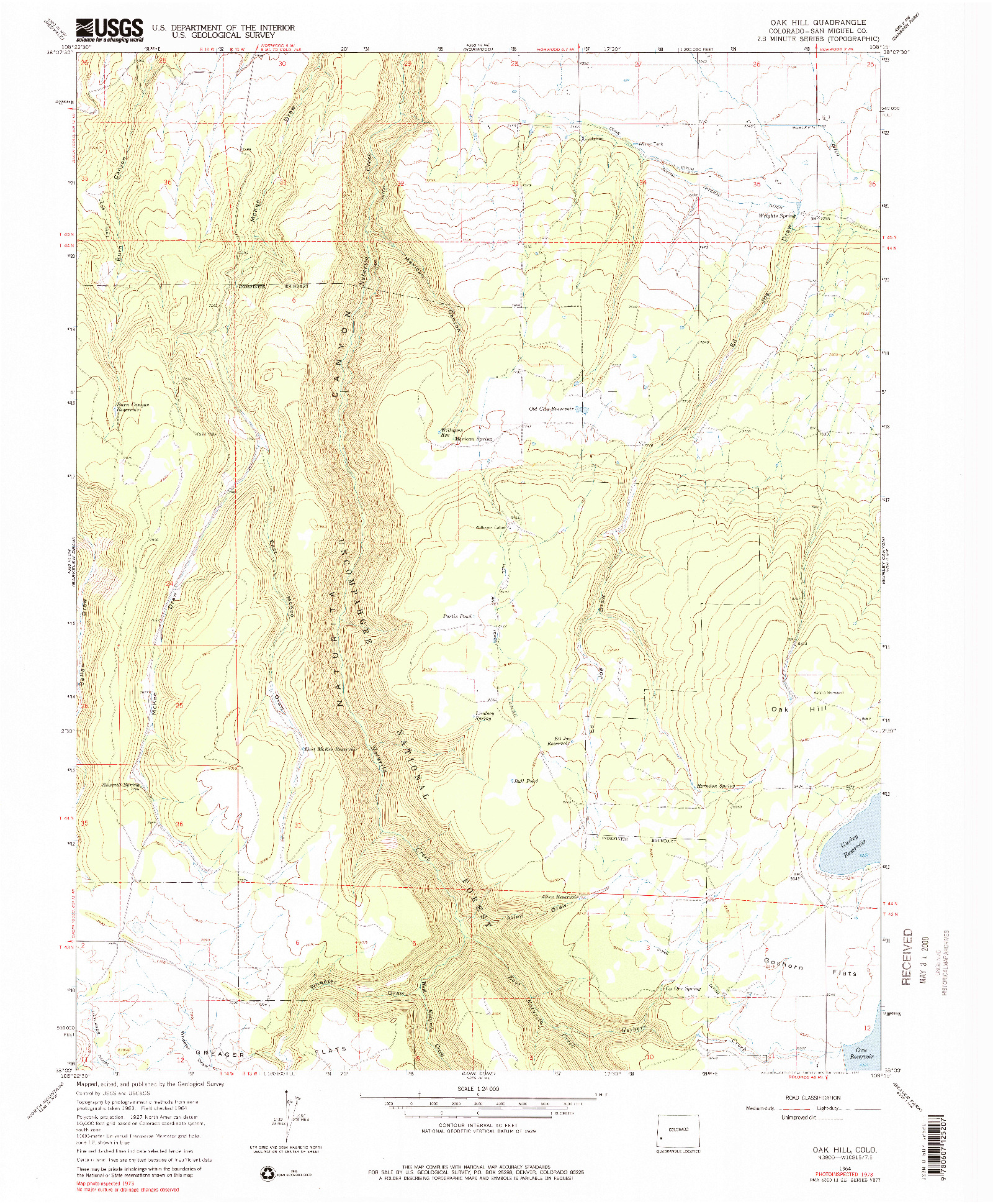 USGS 1:24000-SCALE QUADRANGLE FOR OAK HILL, CO 1964