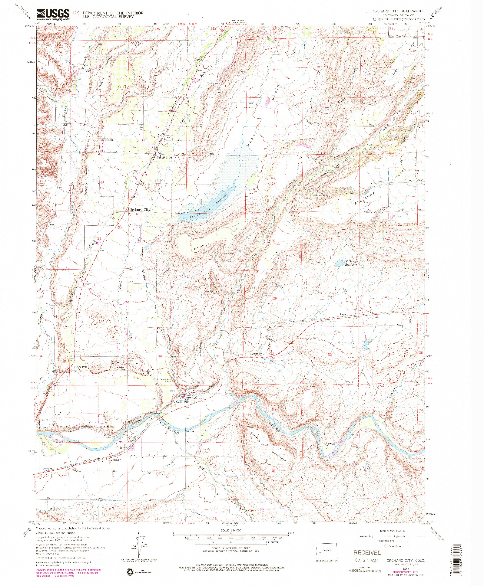 USGS 1:24000-SCALE QUADRANGLE FOR ORCHARD CITY, CO 1962