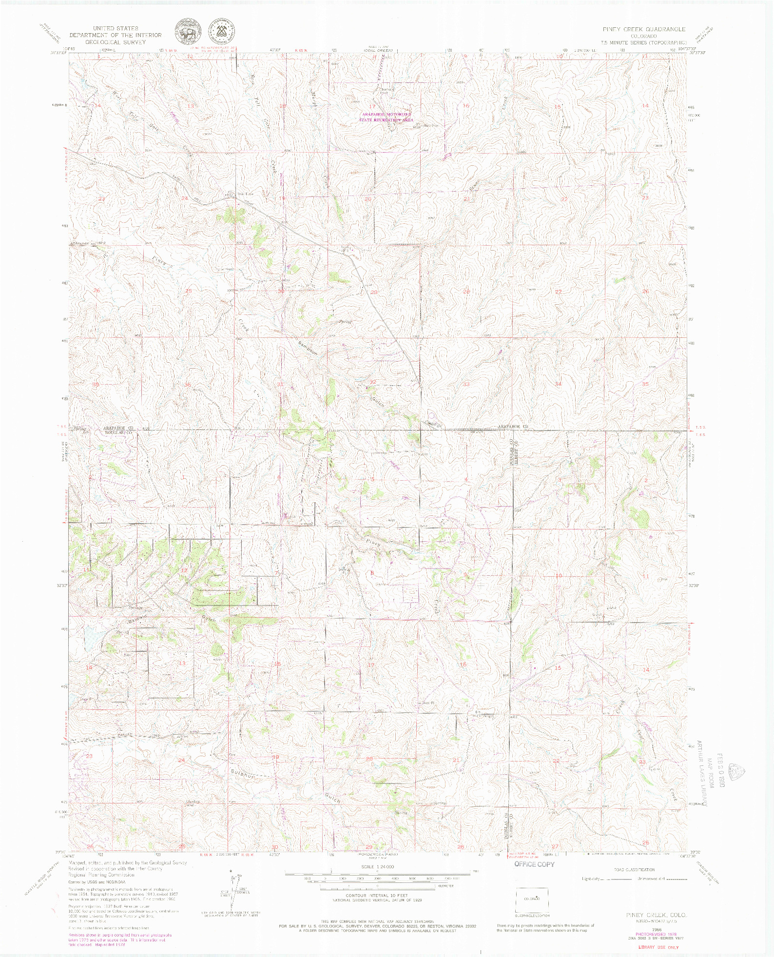 USGS 1:24000-SCALE QUADRANGLE FOR PINEY CREEK, CO 1966