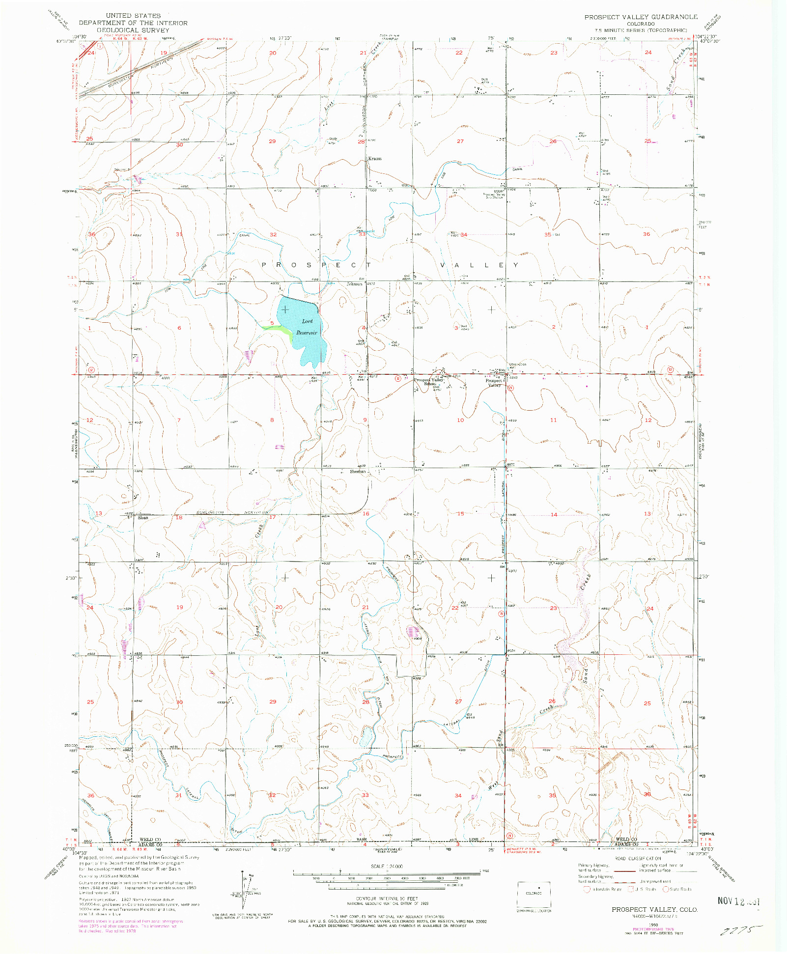 USGS 1:24000-SCALE QUADRANGLE FOR PROSPECT VALLEY, CO 1950