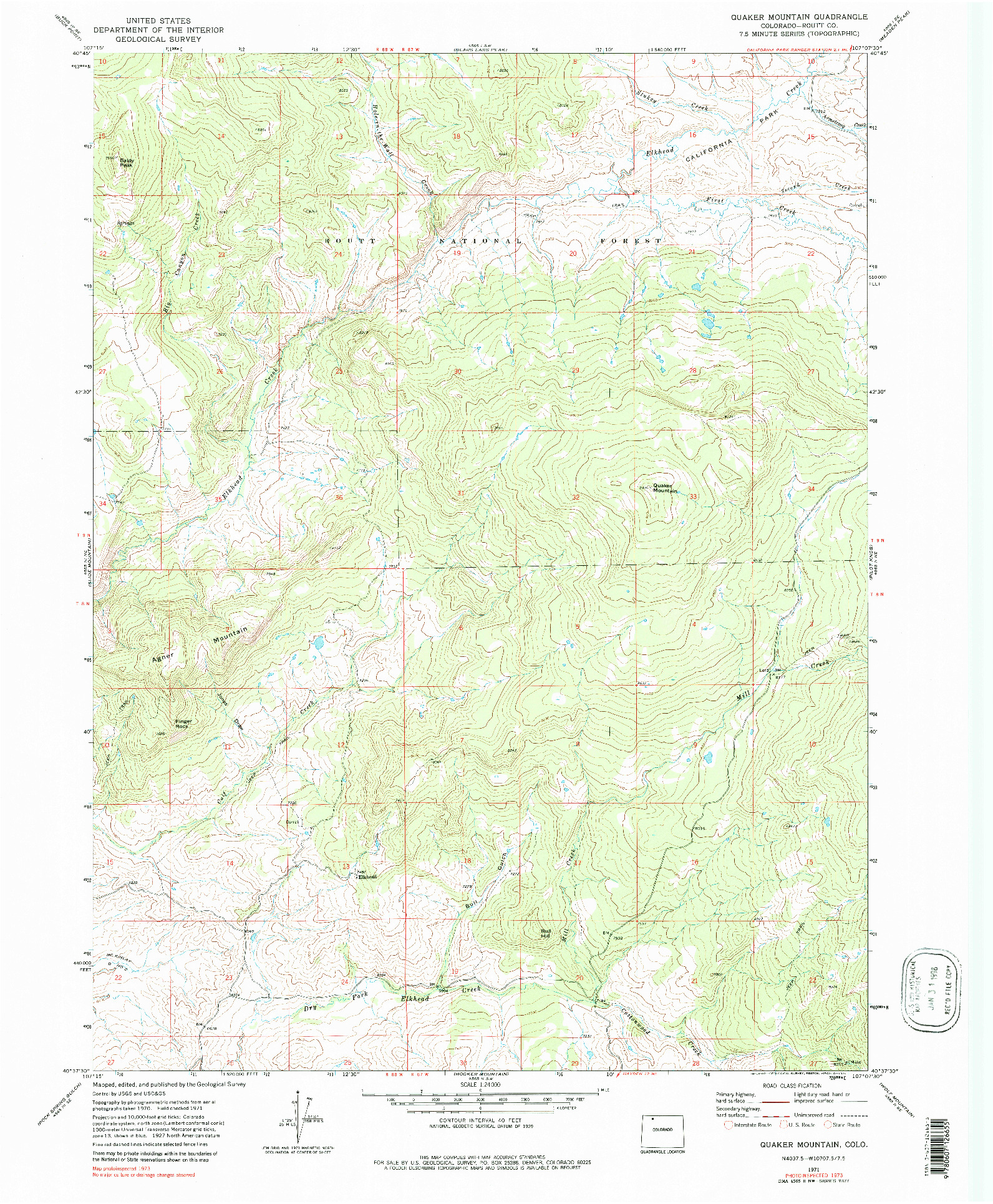 USGS 1:24000-SCALE QUADRANGLE FOR QUAKER MOUNTAIN, CO 1971