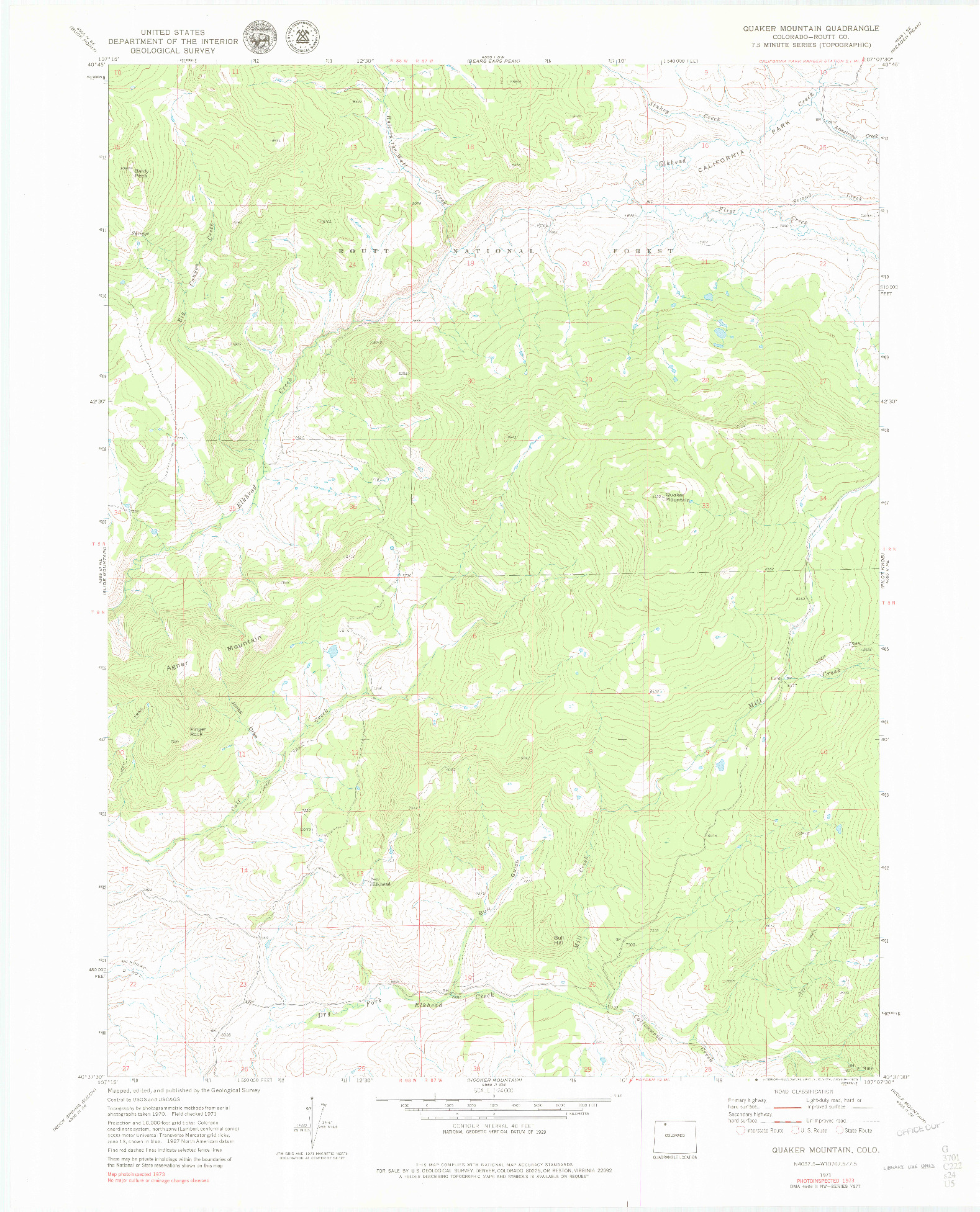 USGS 1:24000-SCALE QUADRANGLE FOR QUAKER MOUNTAIN, CO 1971