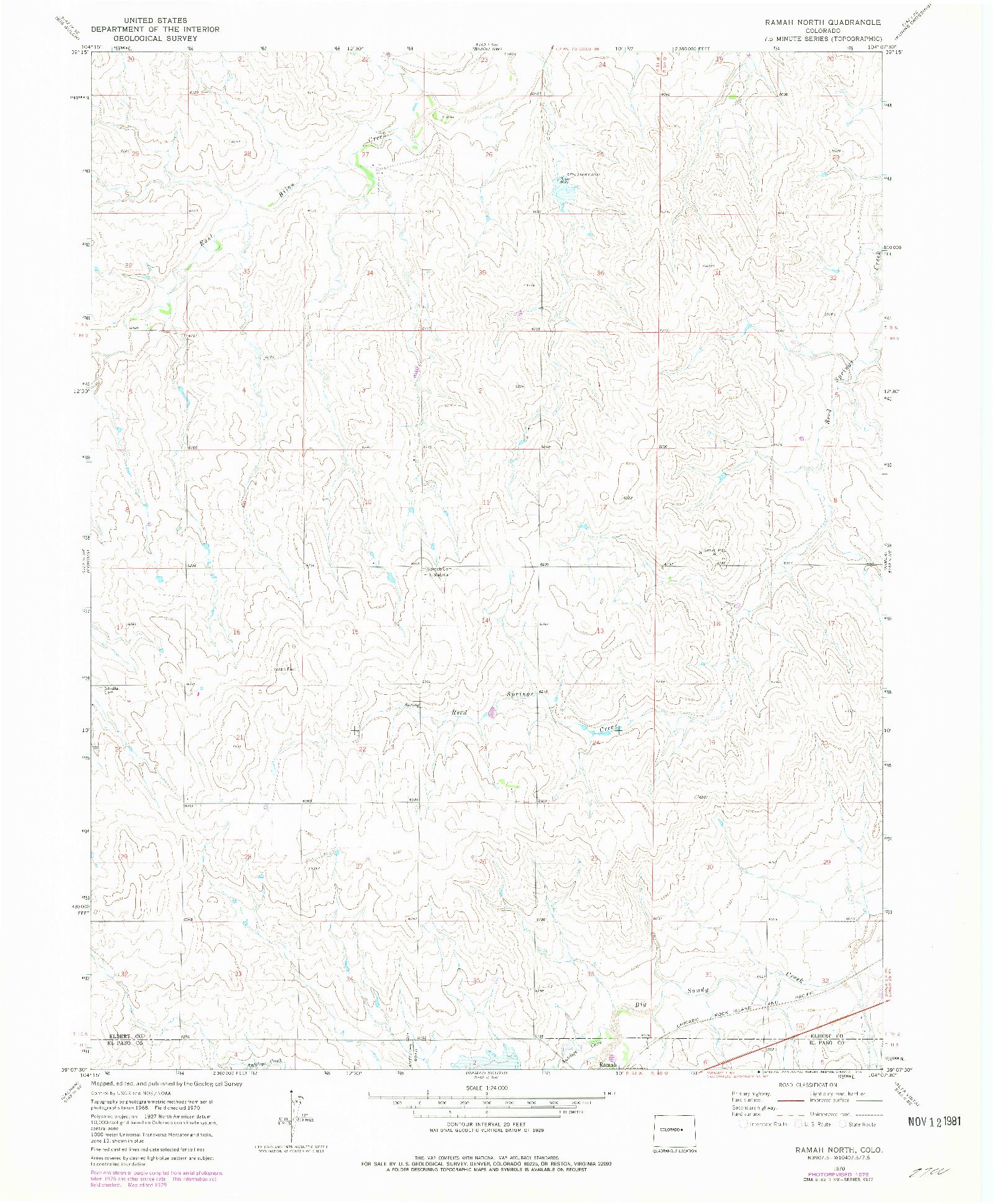 USGS 1:24000-SCALE QUADRANGLE FOR RAMAH NORTH, CO 1970