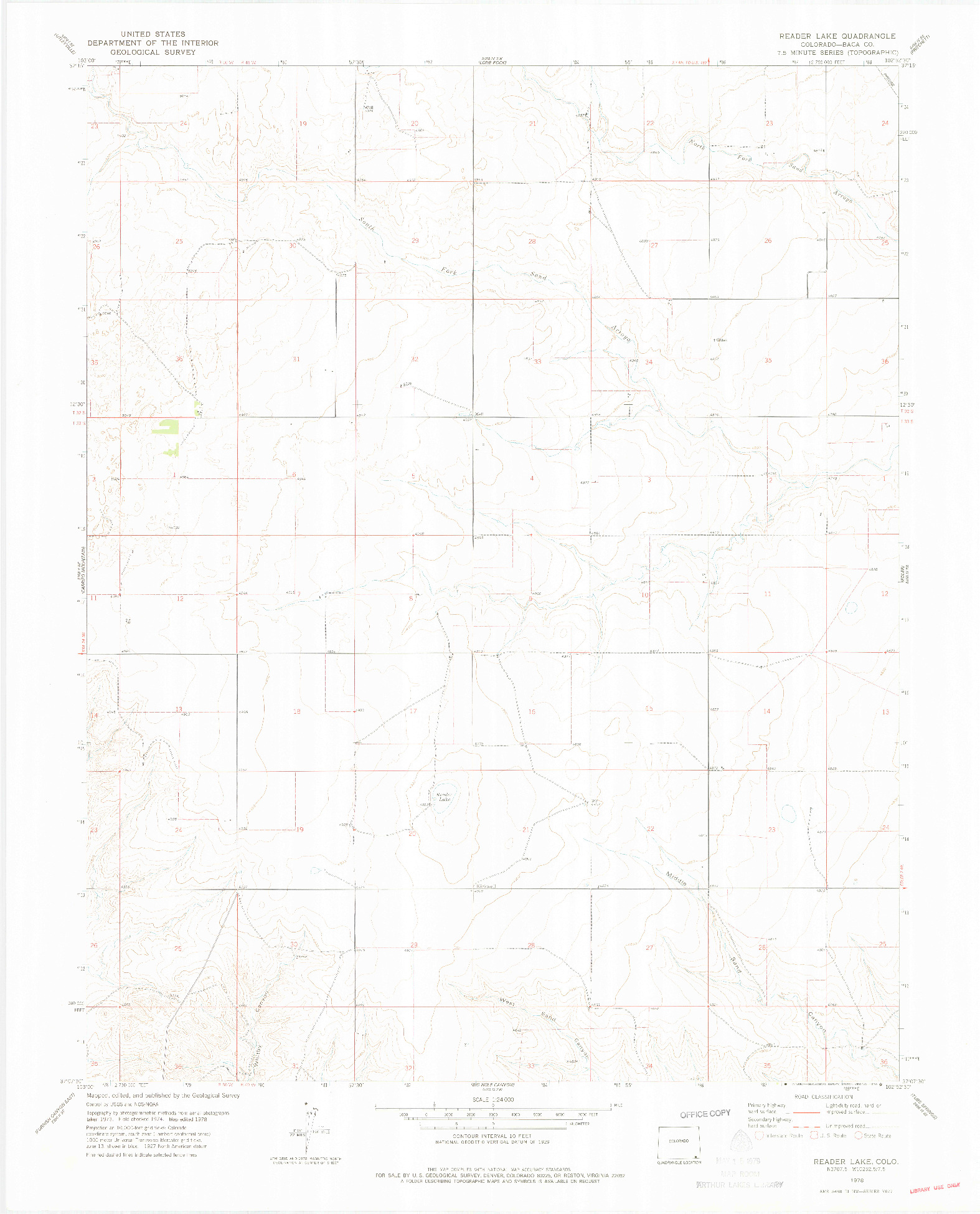 USGS 1:24000-SCALE QUADRANGLE FOR READER LAKE, CO 1978