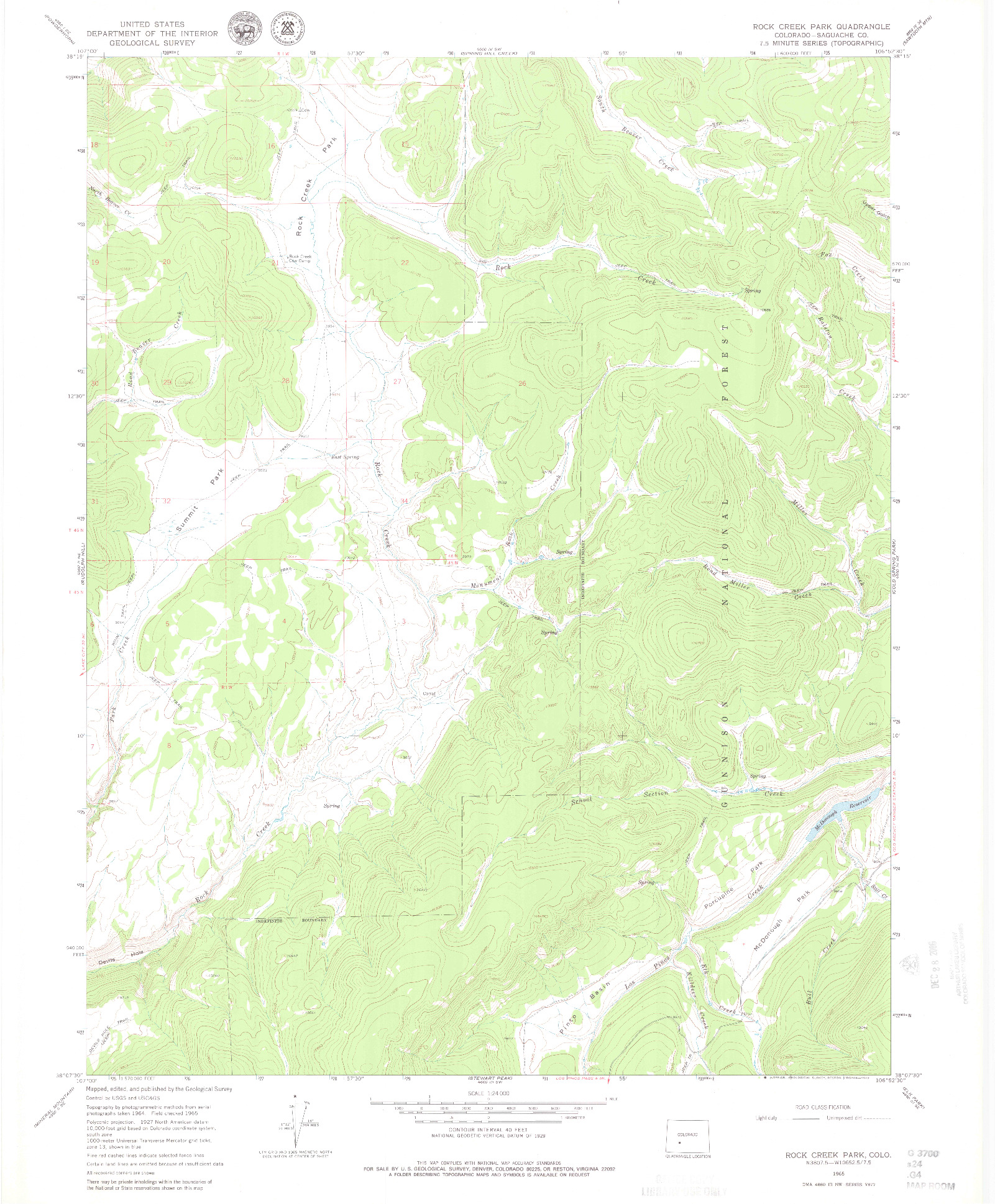 USGS 1:24000-SCALE QUADRANGLE FOR ROCK CREEK PARK, CO 1965