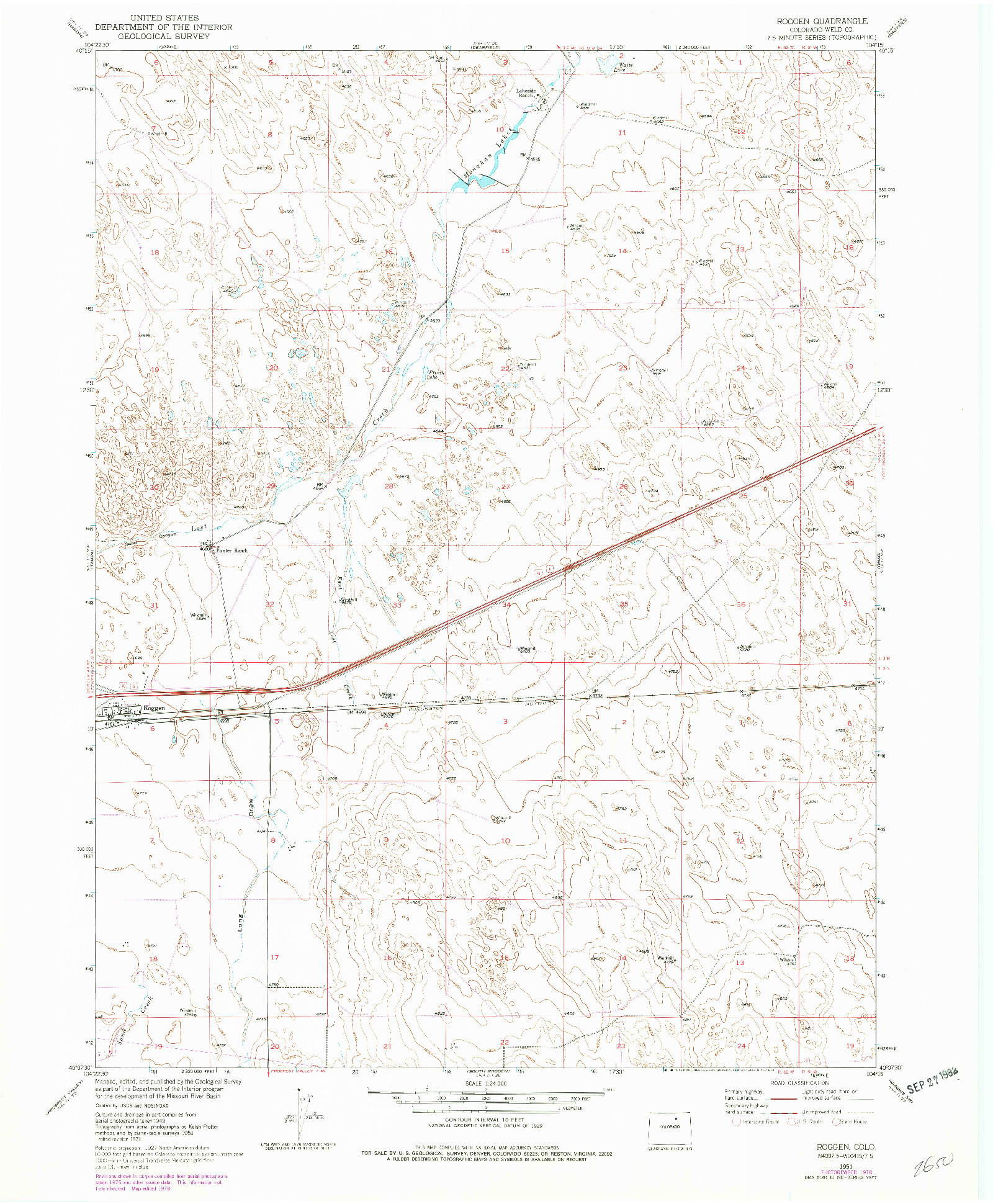 USGS 1:24000-SCALE QUADRANGLE FOR ROGGEN, CO 1951