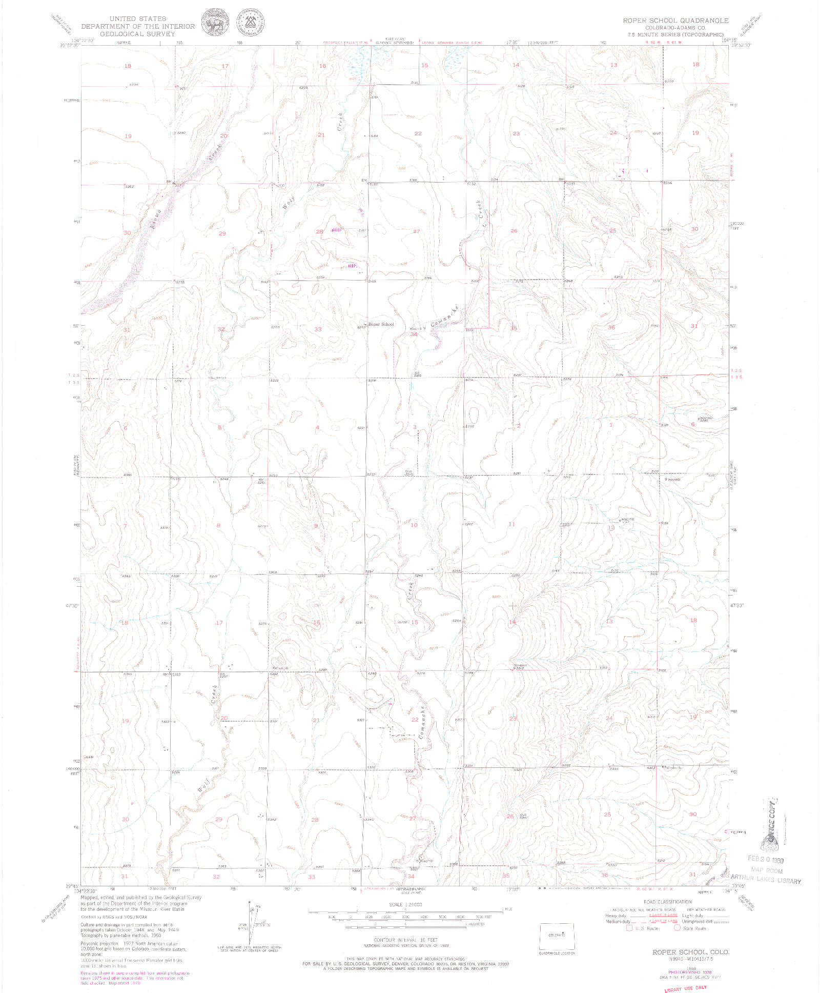 USGS 1:24000-SCALE QUADRANGLE FOR ROPER SCHOOL, CO 1950