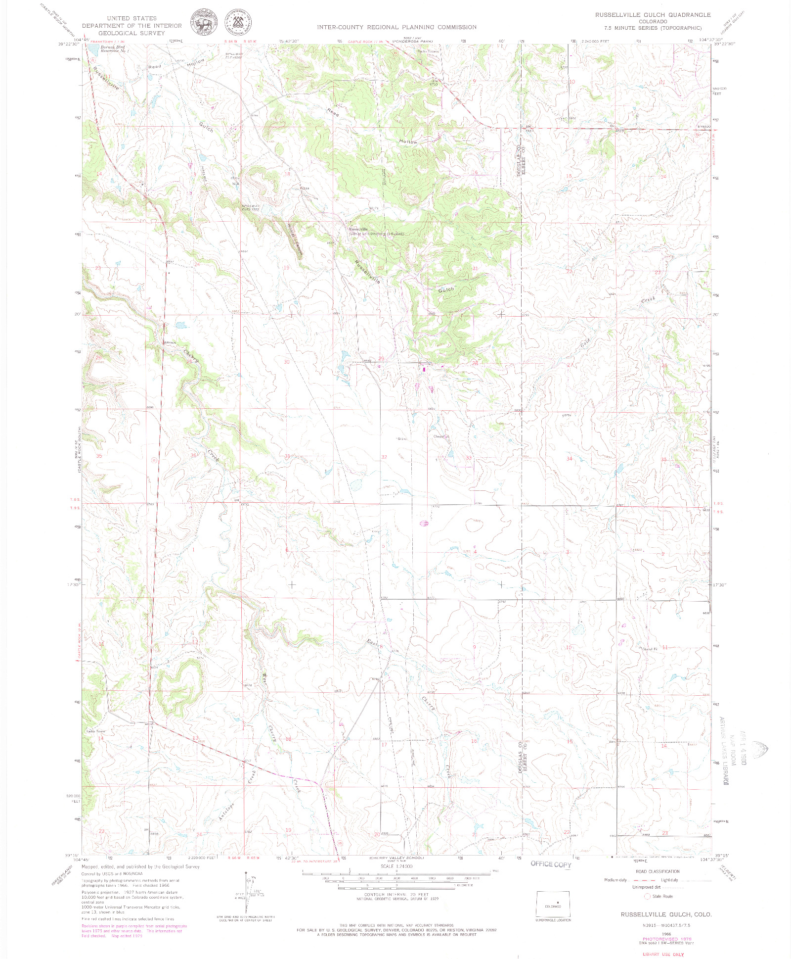 USGS 1:24000-SCALE QUADRANGLE FOR RUSSELLVILLE GULCH, CO 1966