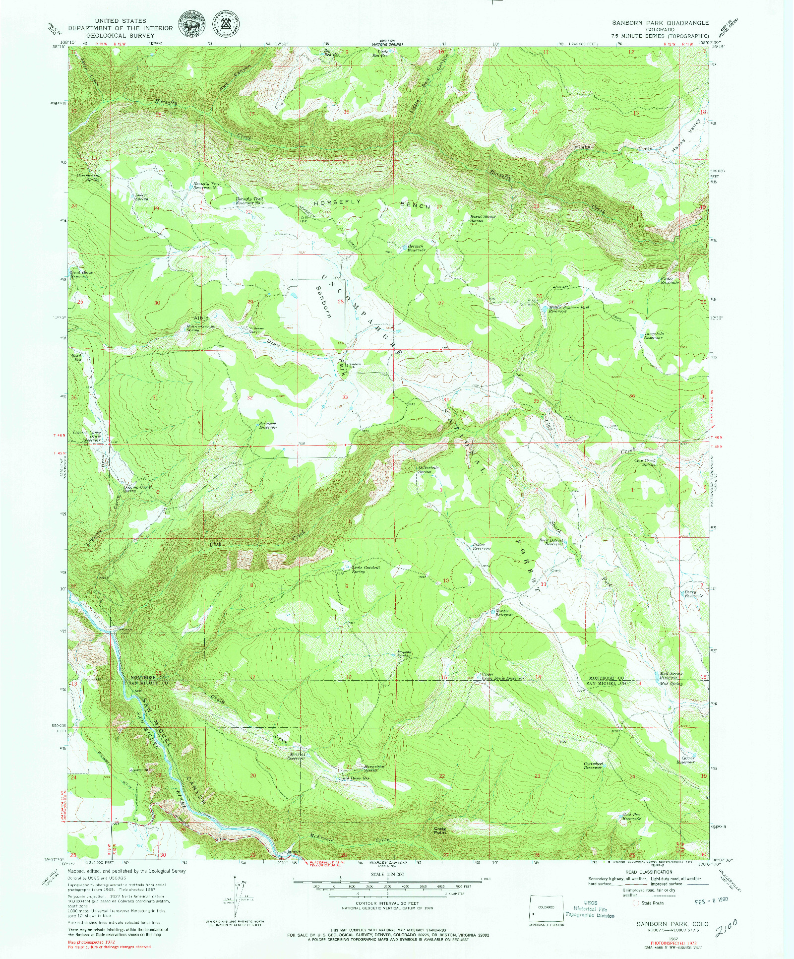 USGS 1:24000-SCALE QUADRANGLE FOR SANBORN PARK, CO 1967