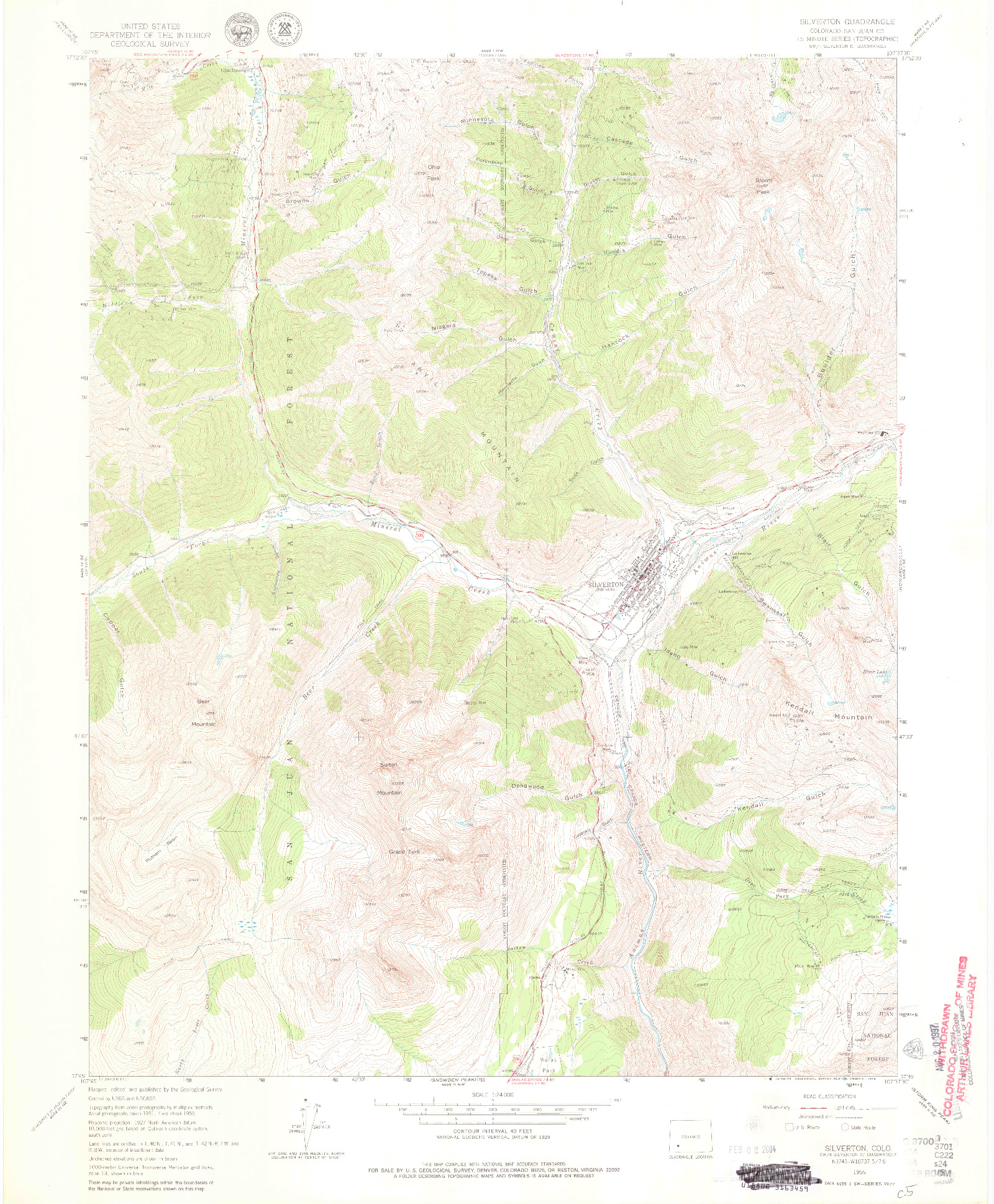 USGS 1:24000-SCALE QUADRANGLE FOR SILVERTON, CO 1955