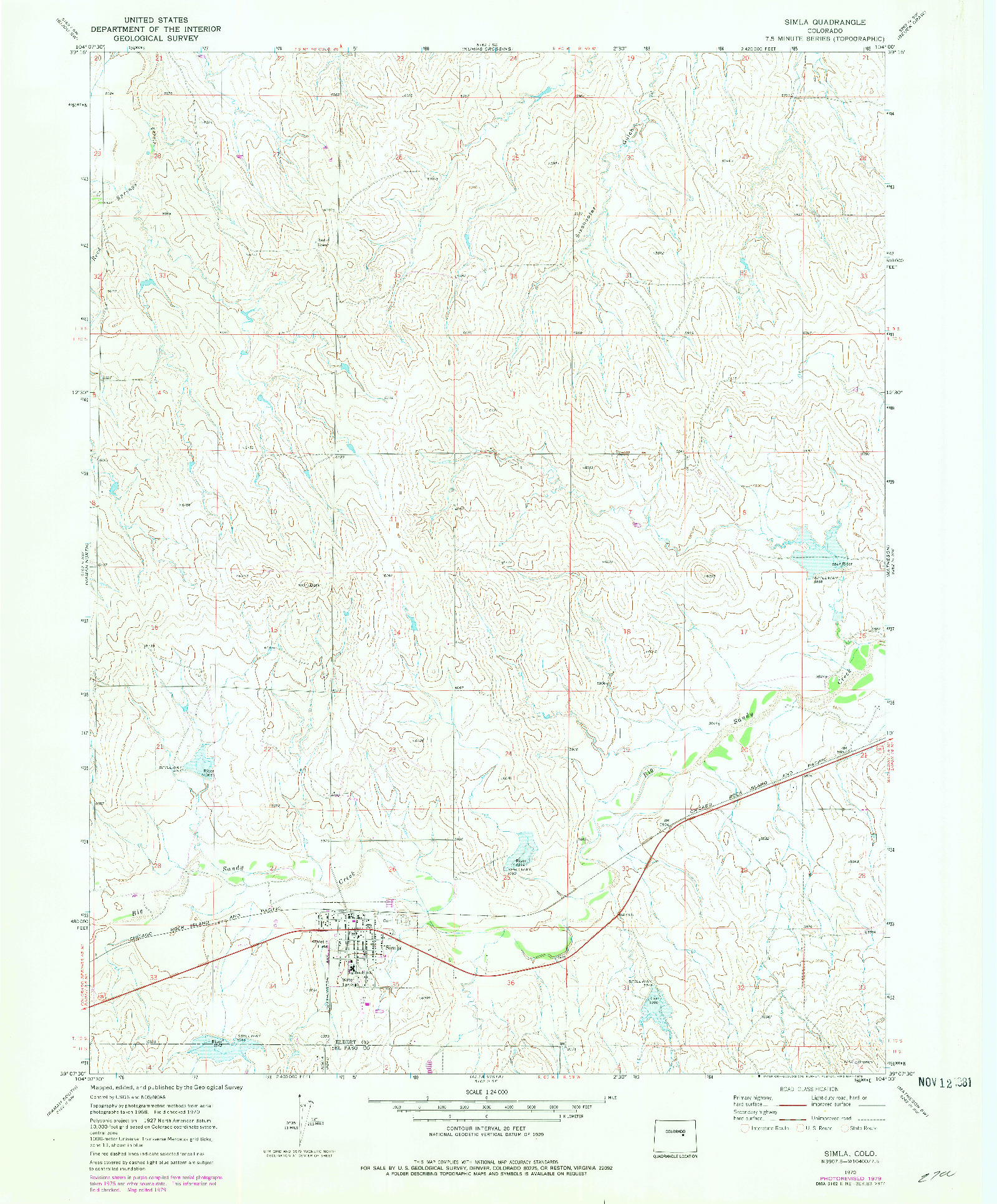 USGS 1:24000-SCALE QUADRANGLE FOR SIMLA, CO 1970