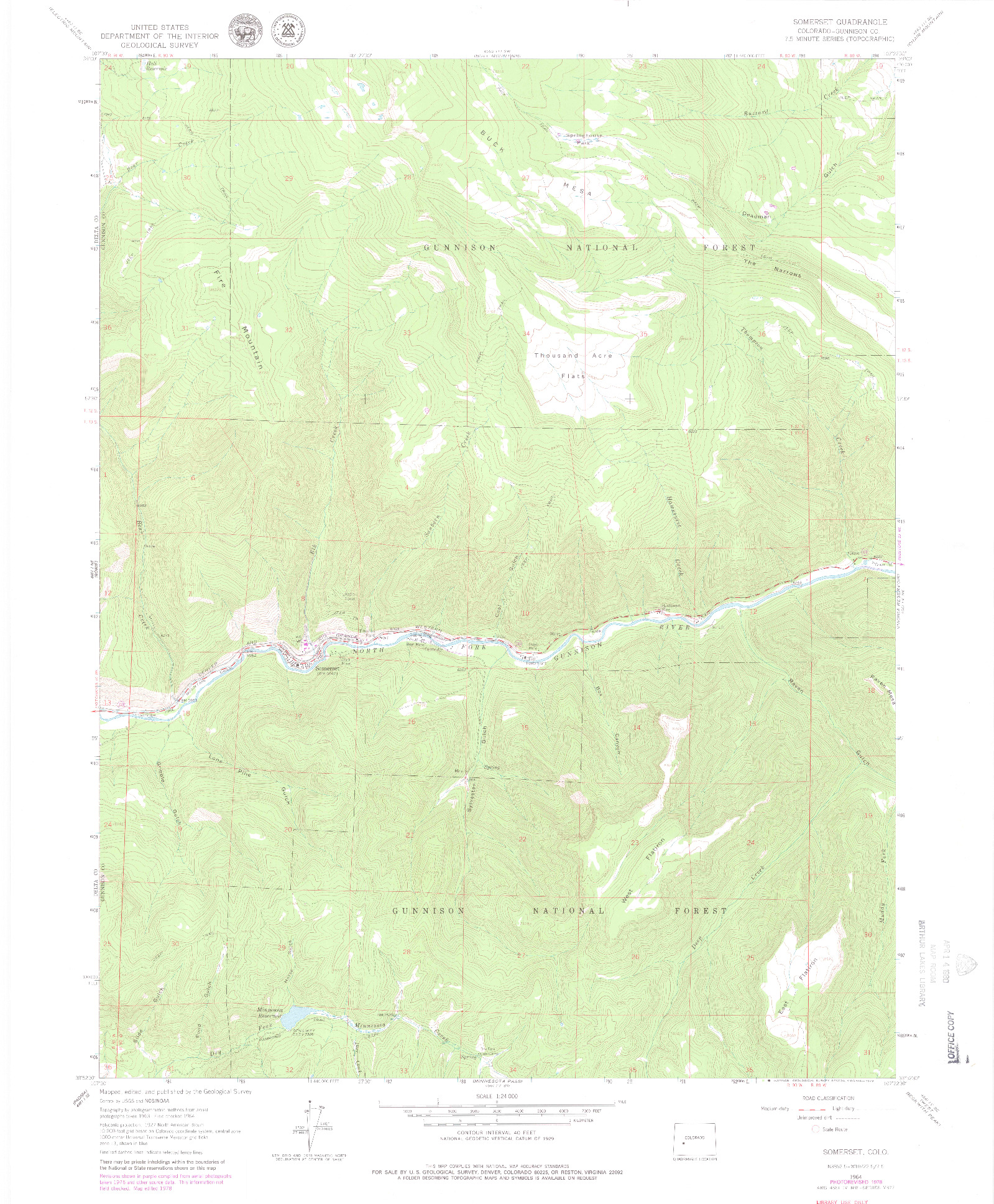 USGS 1:24000-SCALE QUADRANGLE FOR SOMERSET, CO 1964