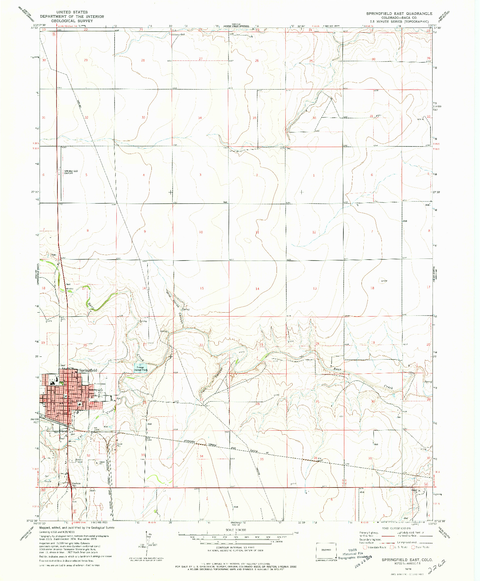 USGS 1:24000-SCALE QUADRANGLE FOR SPRINGFIELD EAST, CO 1978