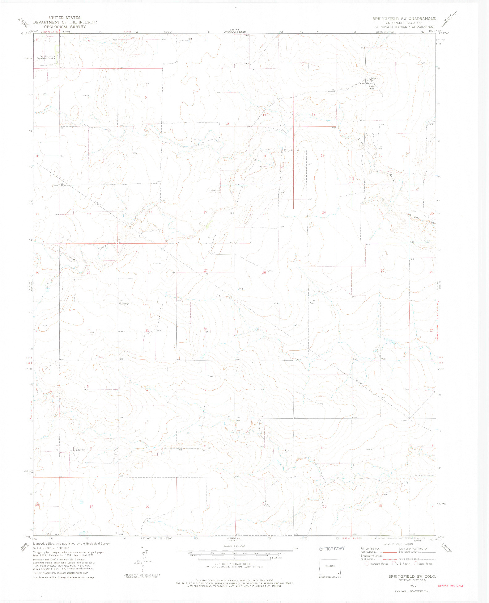 USGS 1:24000-SCALE QUADRANGLE FOR SPRINGFIELD SW, CO 1978