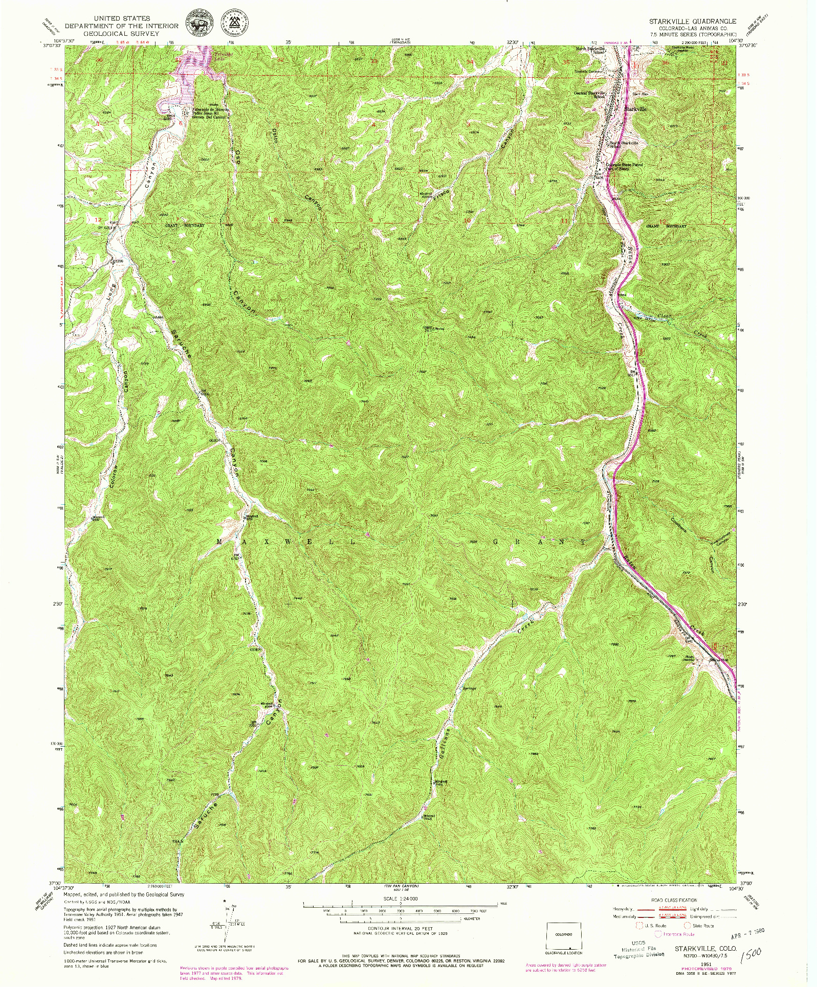 USGS 1:24000-SCALE QUADRANGLE FOR STARKVILLE, CO 1951