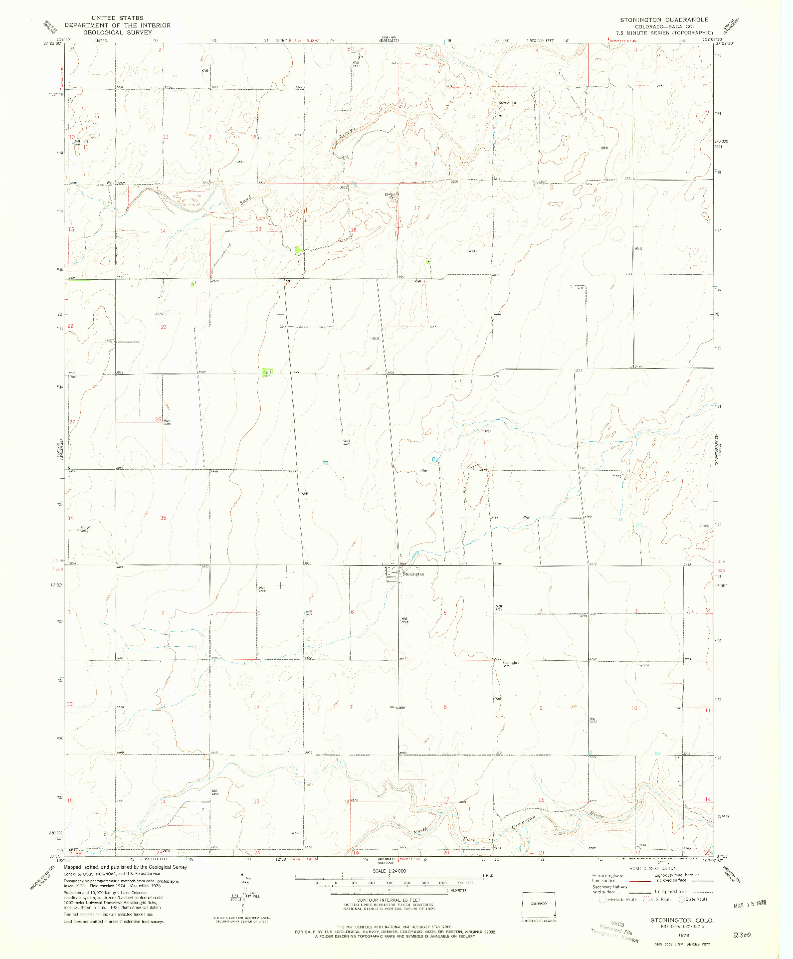 USGS 1:24000-SCALE QUADRANGLE FOR STONINGTON, CO 1978