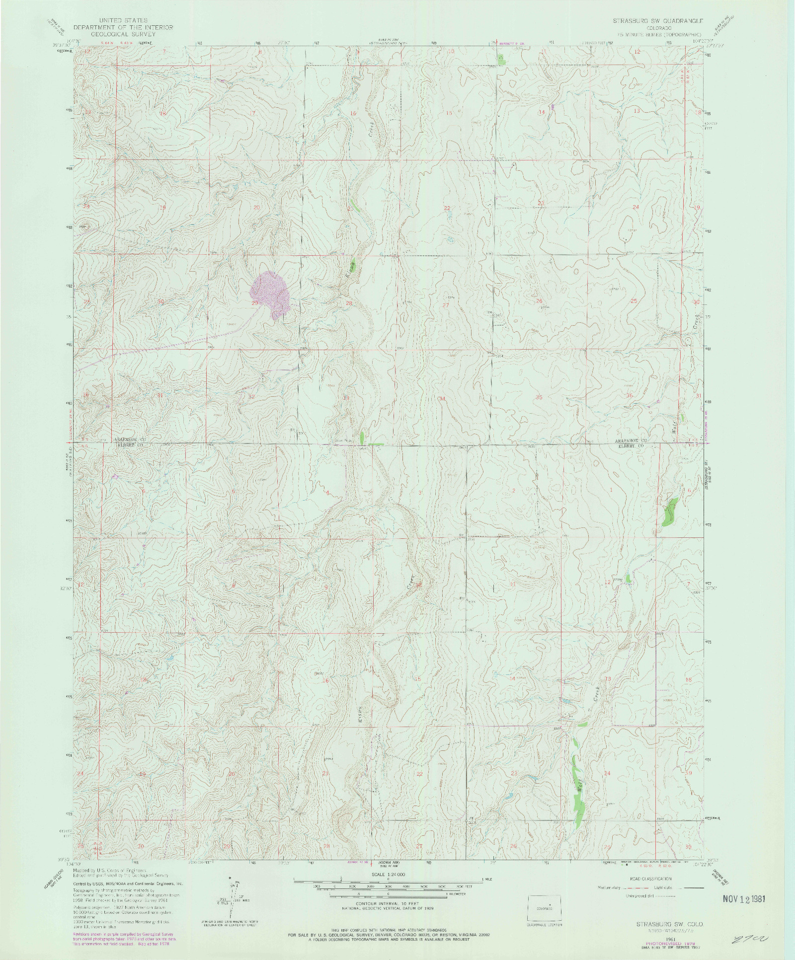 USGS 1:24000-SCALE QUADRANGLE FOR STRASBURG SW, CO 1961