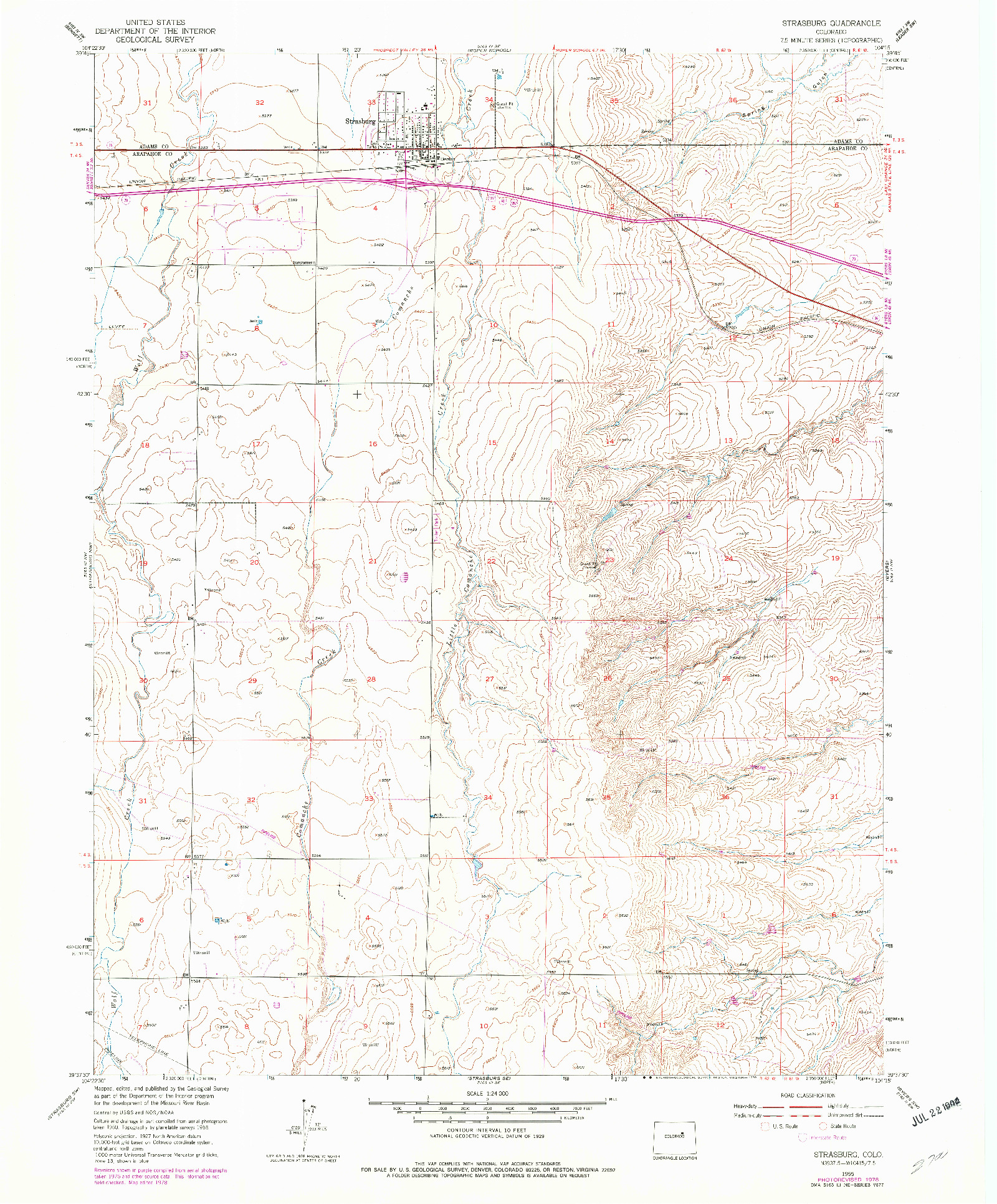 USGS 1:24000-SCALE QUADRANGLE FOR STRASBURG, CO 1955