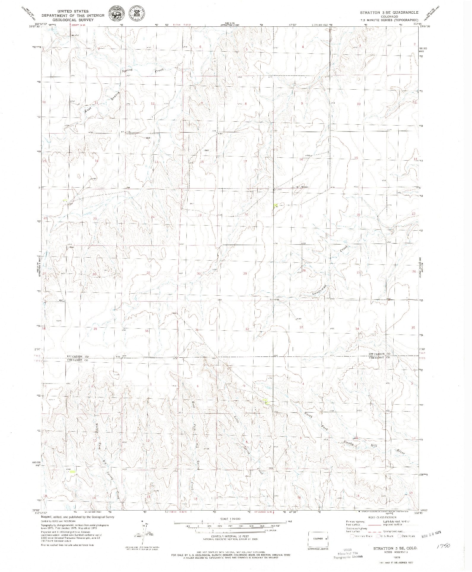 USGS 1:24000-SCALE QUADRANGLE FOR STRATTON 3 SE, CO 1979