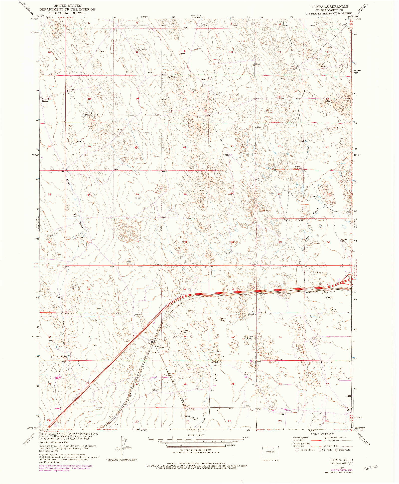 USGS 1:24000-SCALE QUADRANGLE FOR TAMPA, CO 1950