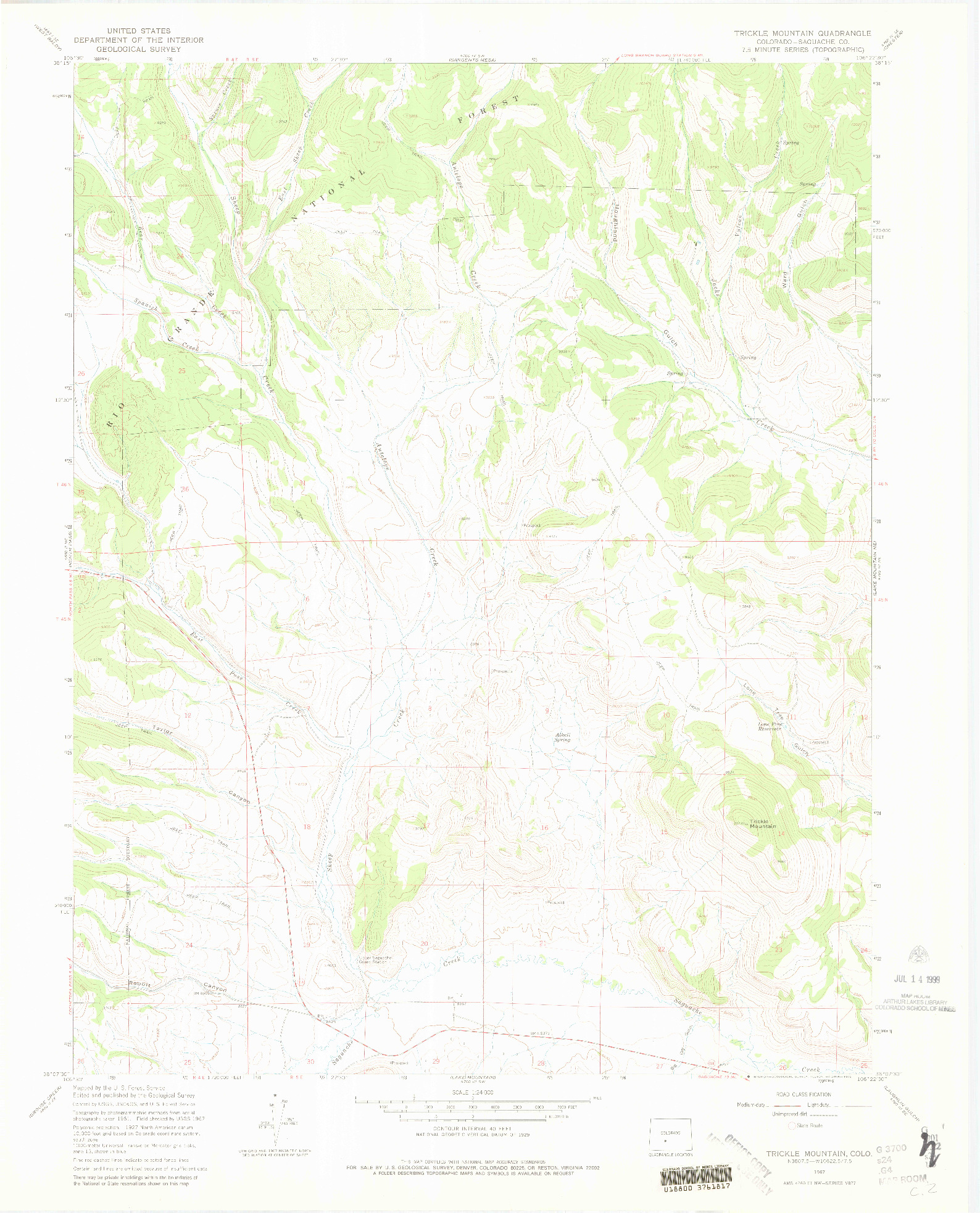 USGS 1:24000-SCALE QUADRANGLE FOR TRICKLE MOUNTAIN, CO 1967