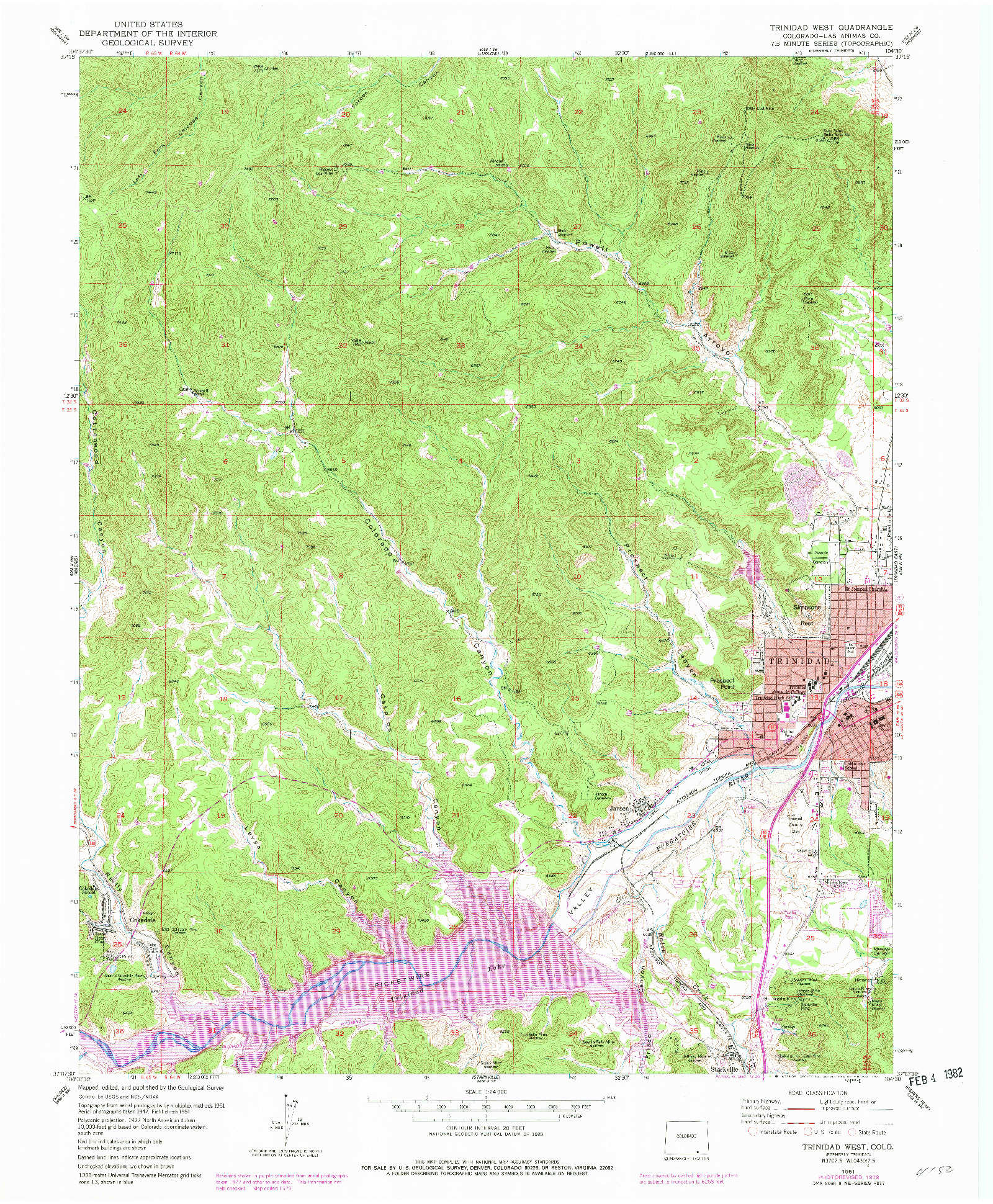 USGS 1:24000-SCALE QUADRANGLE FOR TRINIDAD WEST, CO 1951