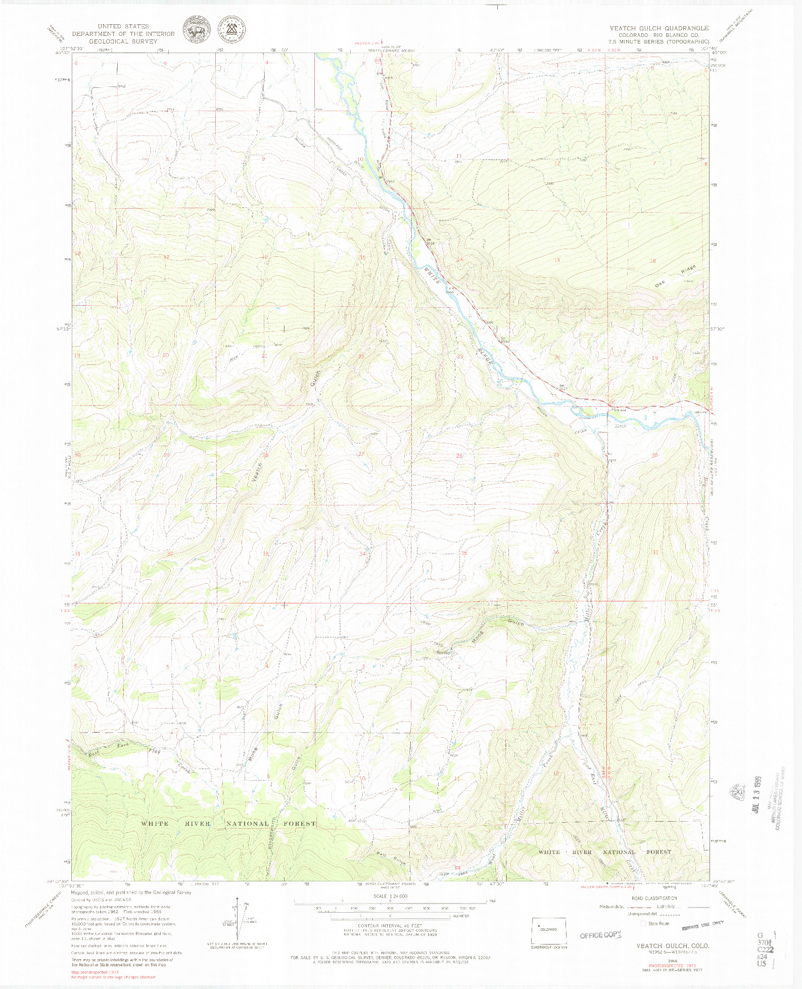 USGS 1:24000-SCALE QUADRANGLE FOR VEATCH GULCH, CO 1966