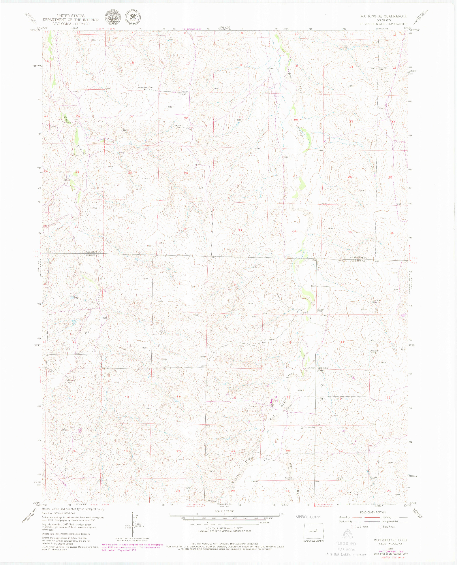 USGS 1:24000-SCALE QUADRANGLE FOR WATKINS SE, CO 1955