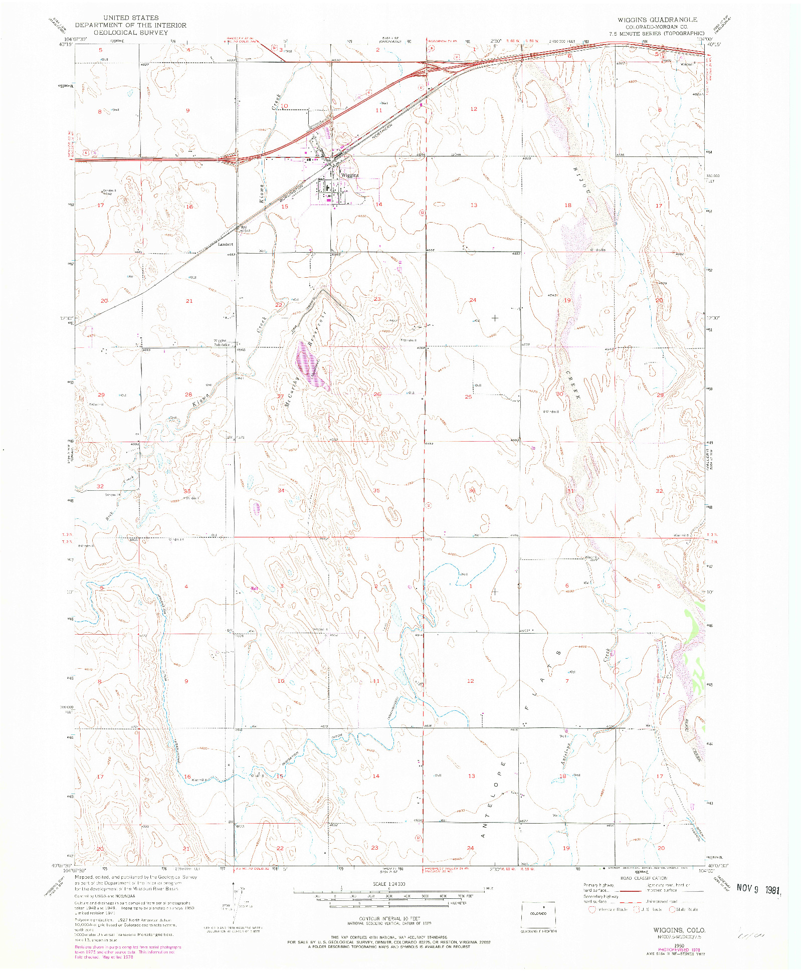 USGS 1:24000-SCALE QUADRANGLE FOR WIGGINS, CO 1950