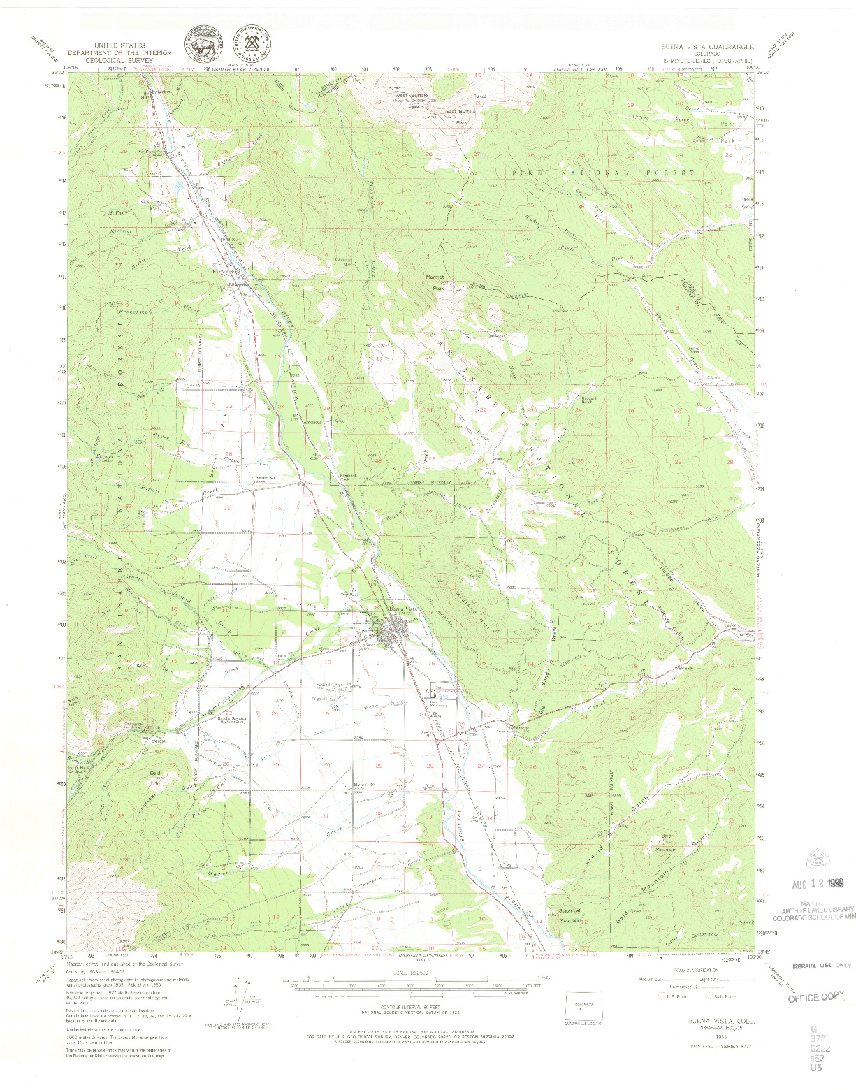 USGS 1:62500-SCALE QUADRANGLE FOR BUENA VISTA, CO 1955