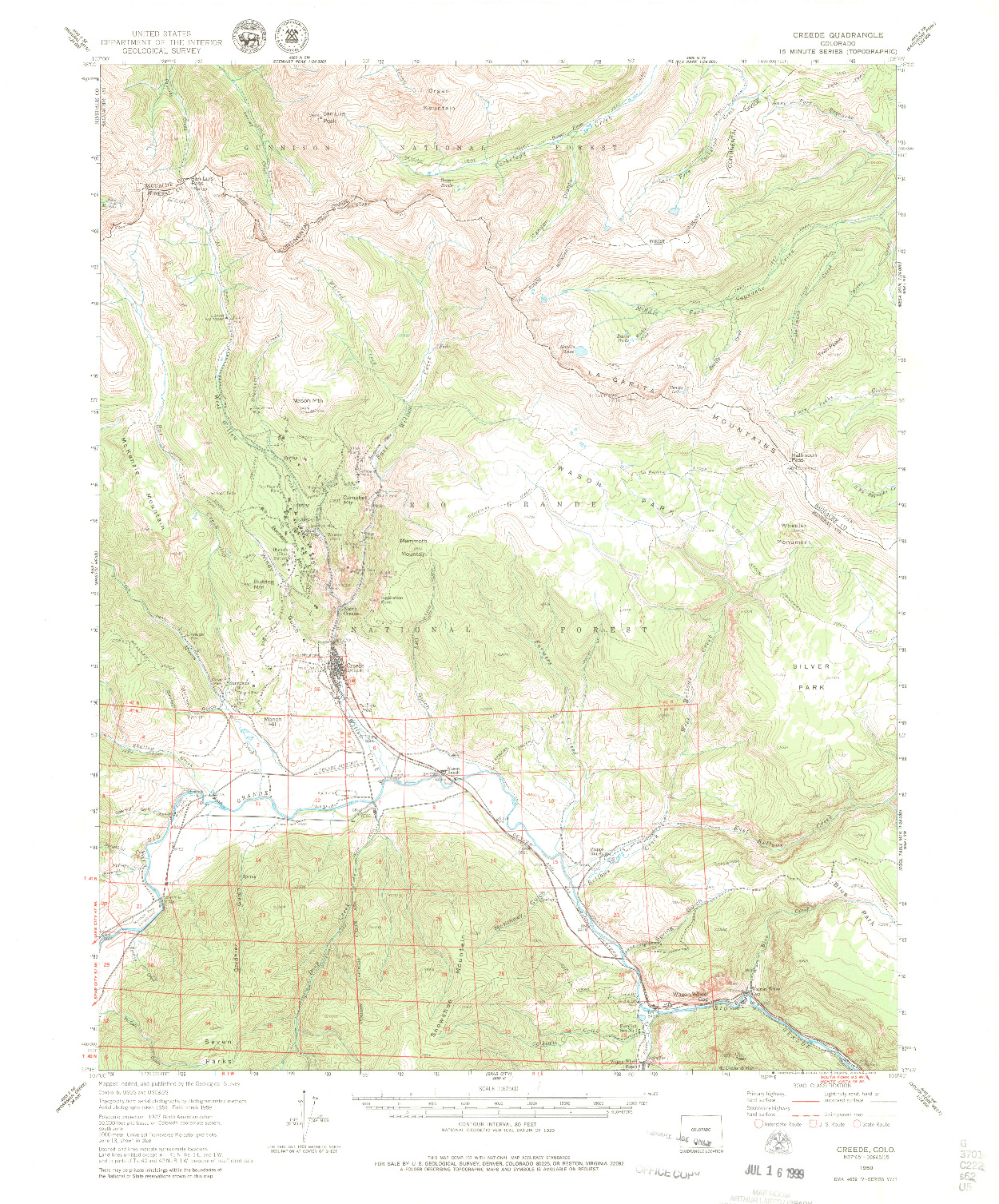 USGS 1:62500-SCALE QUADRANGLE FOR CREEDE, CO 1959