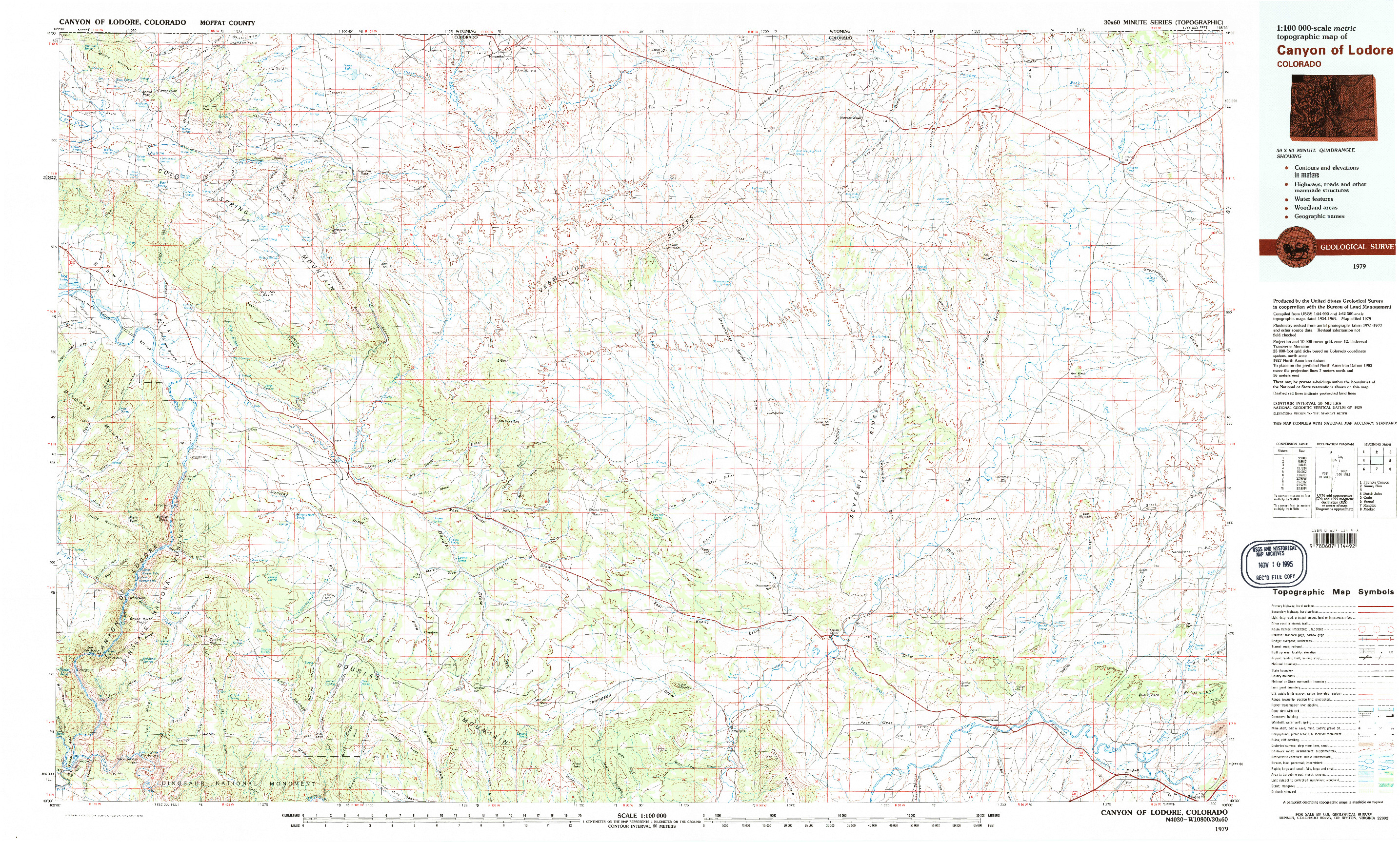 USGS 1:100000-SCALE QUADRANGLE FOR CANYON OF LODORE, CO 1979