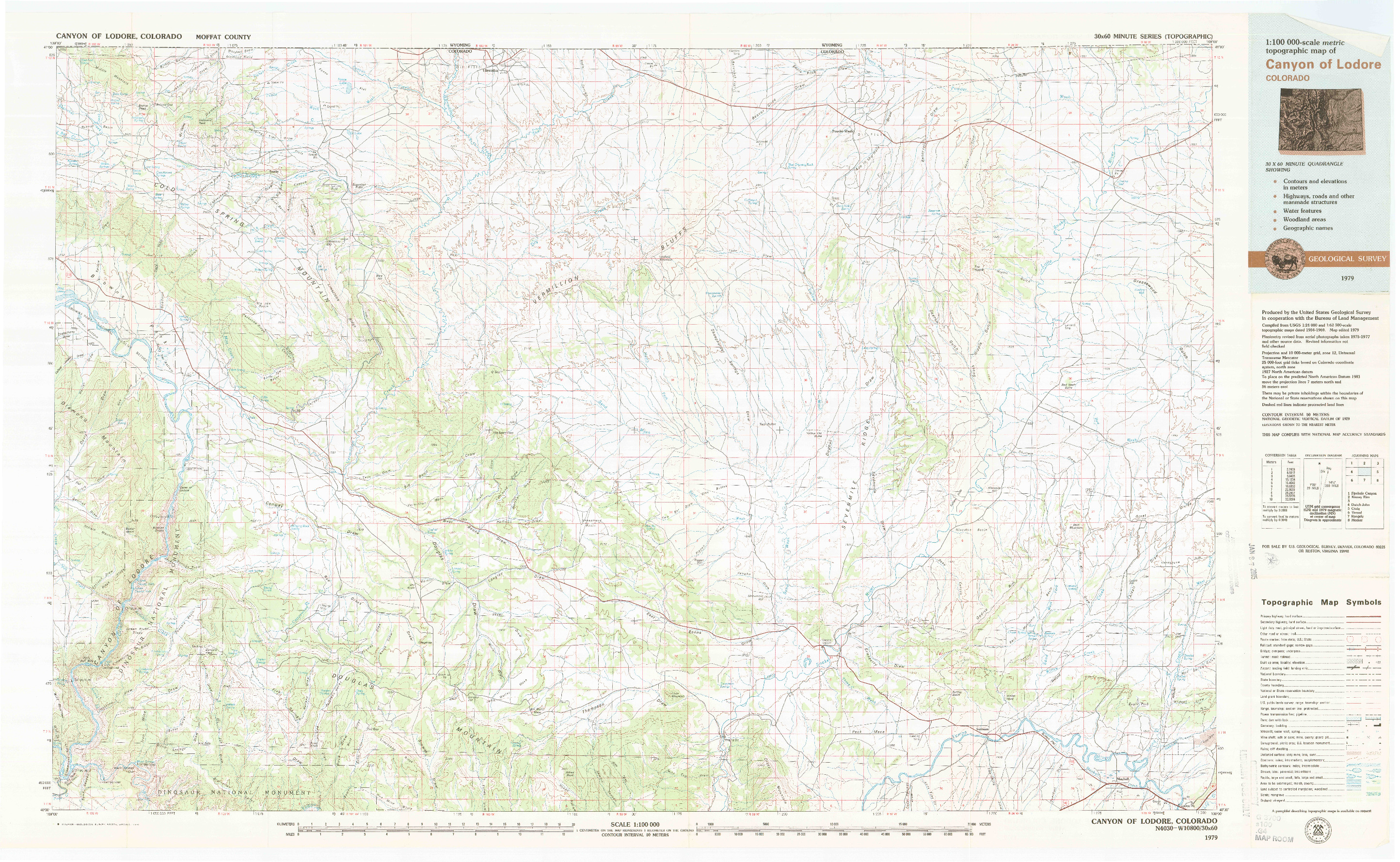 USGS 1:100000-SCALE QUADRANGLE FOR CANYON OF LODORE, CO 1979
