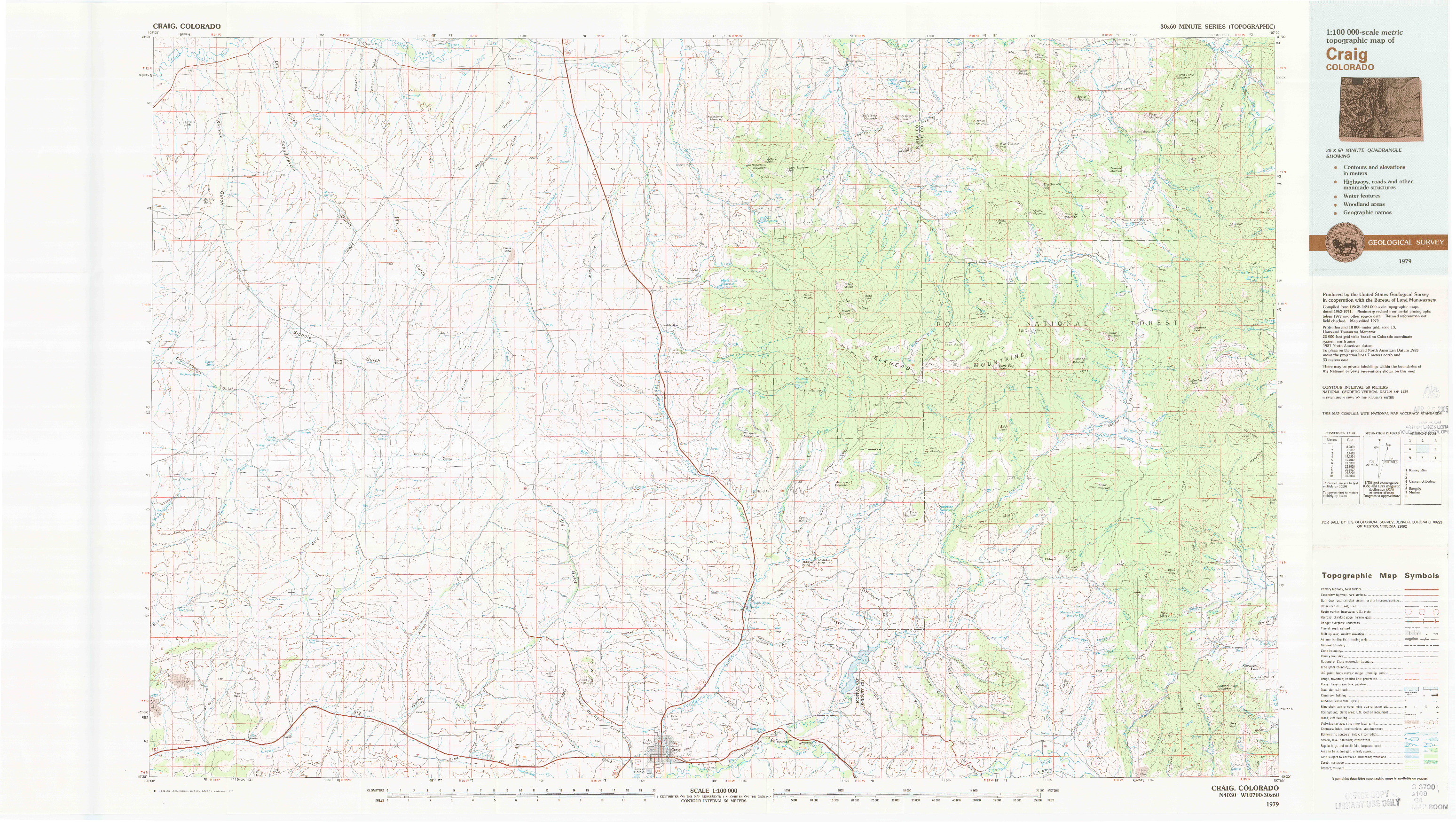 USGS 1:100000-SCALE QUADRANGLE FOR CRAIG, CO 1979