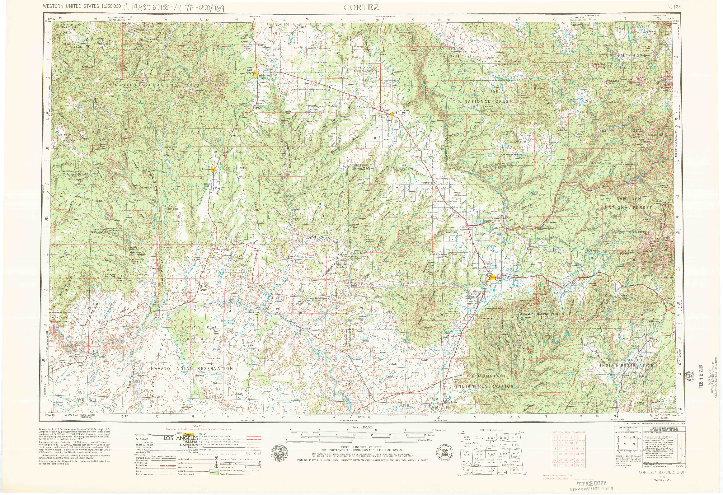 USGS 1:250000-SCALE QUADRANGLE FOR CORTEZ, CO 1956